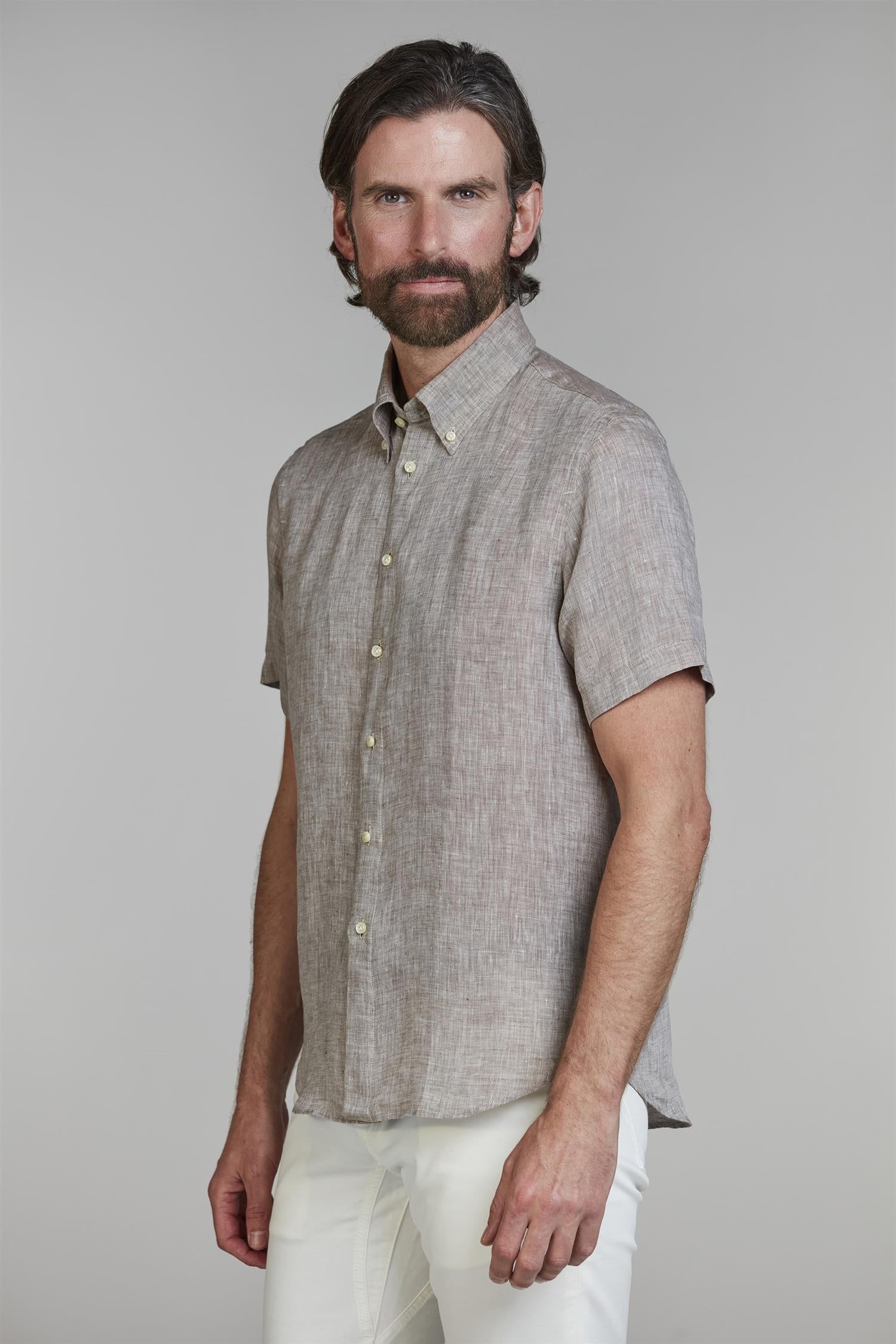Short Sleeve Linen Shirt Lt.Brown