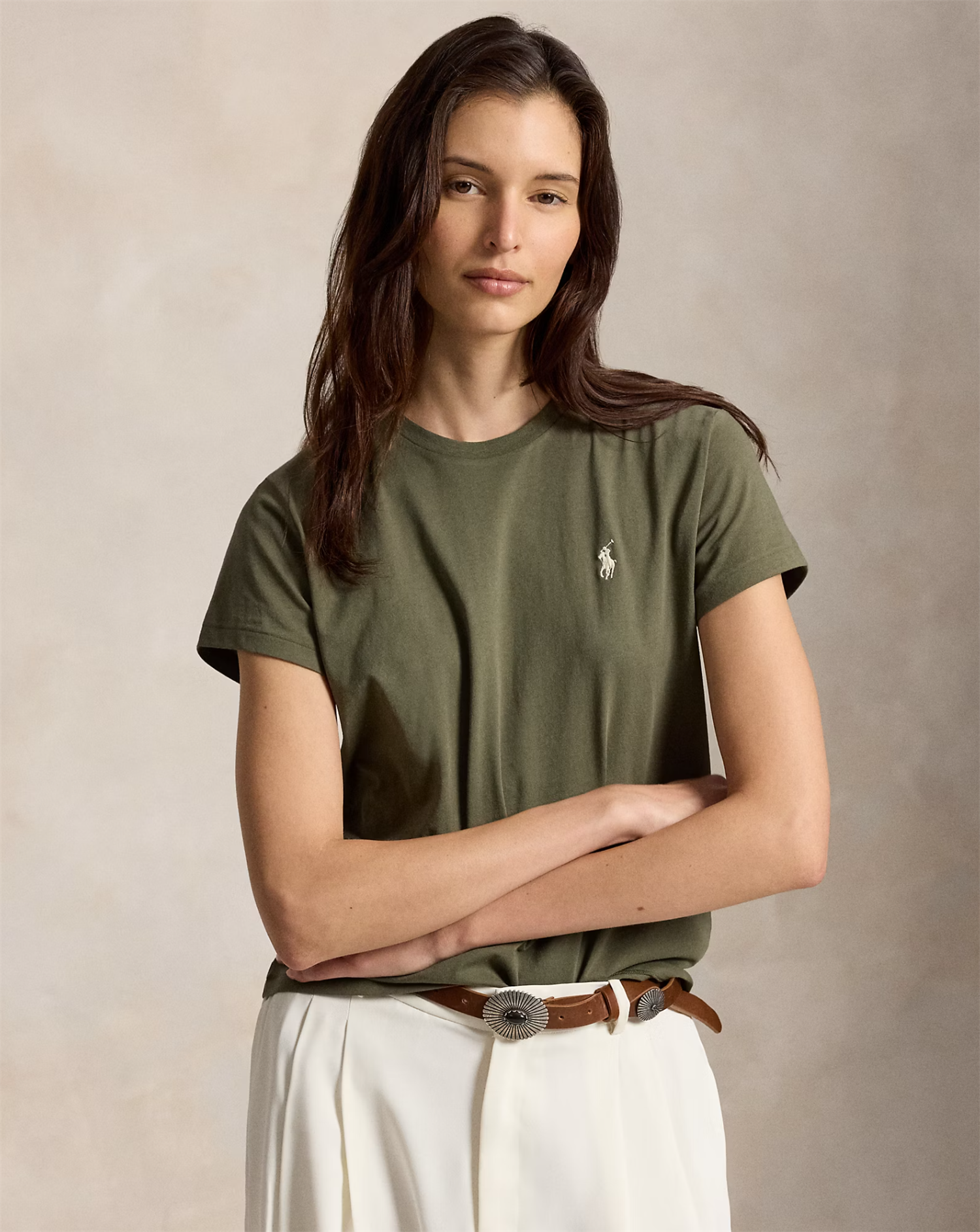 Classic fit cotton jersey crewneck tee dense olive
