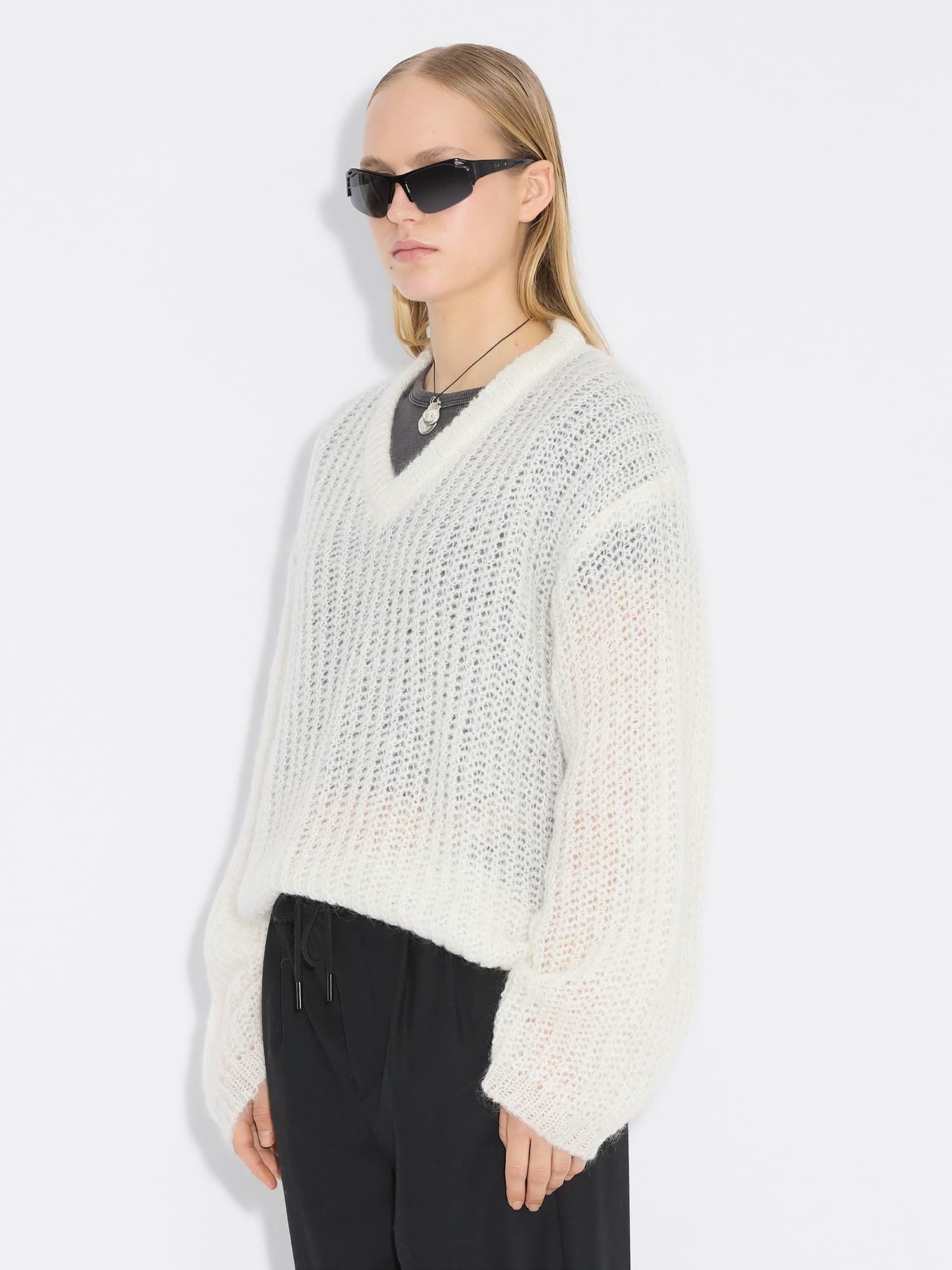 Boxy Mohair V-Neck Ecru