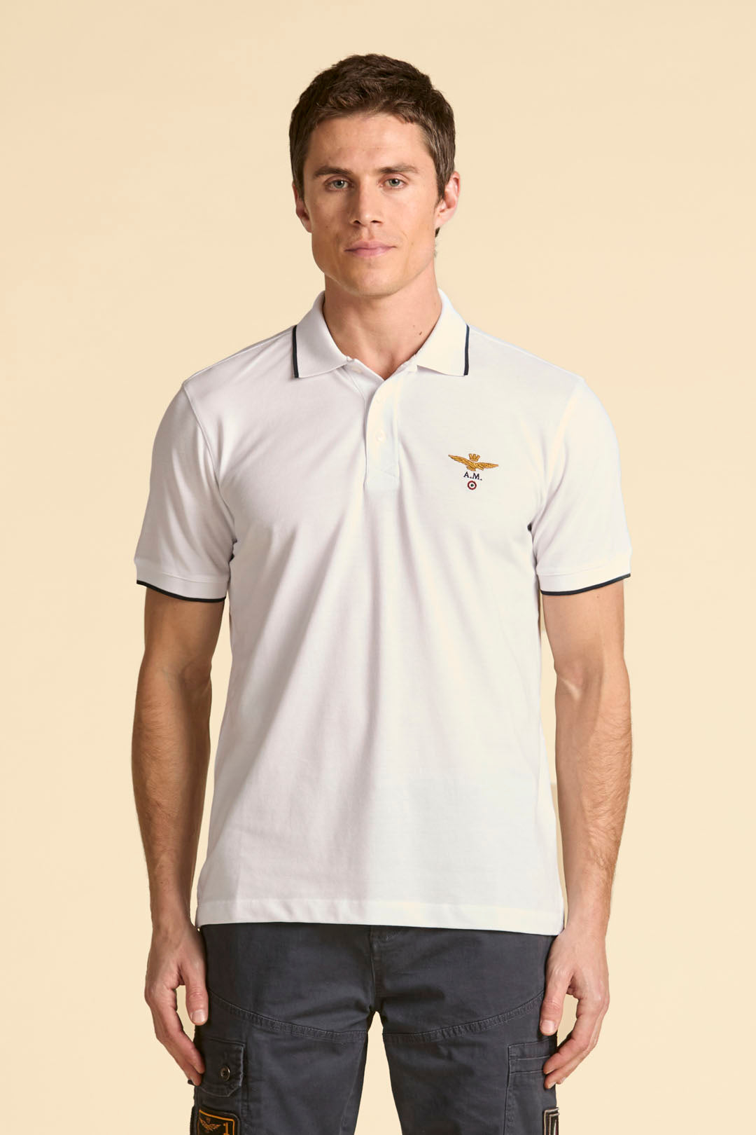 Basic short sleeve cotton polo shirt Off White