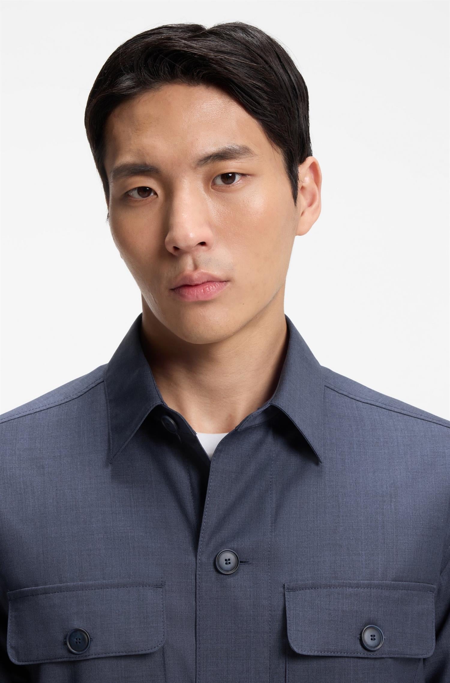P-Carper Overshirt in washable air wool Blue