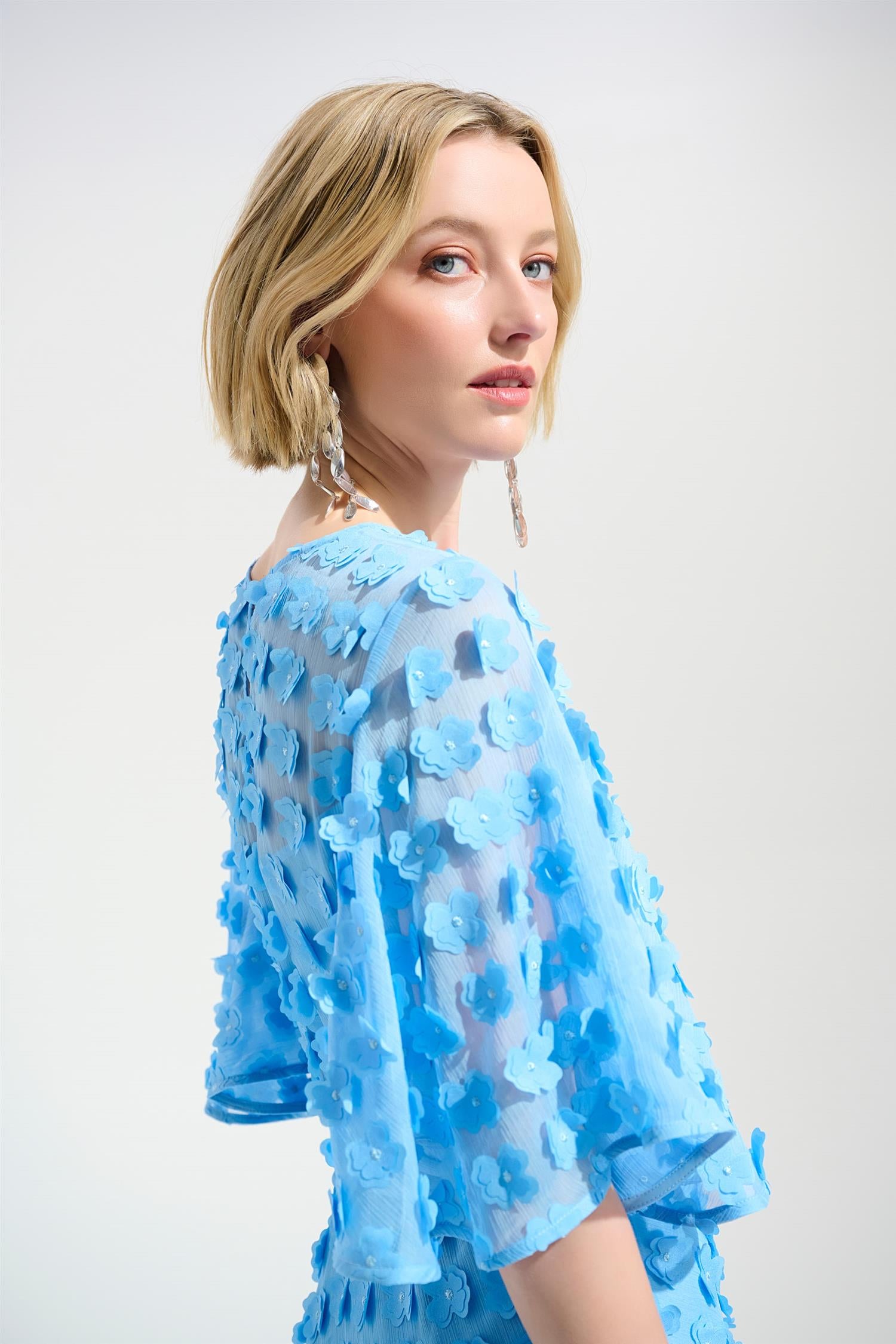 3D Embrideried Chiff Fit And Flare Dress With Sash Belt