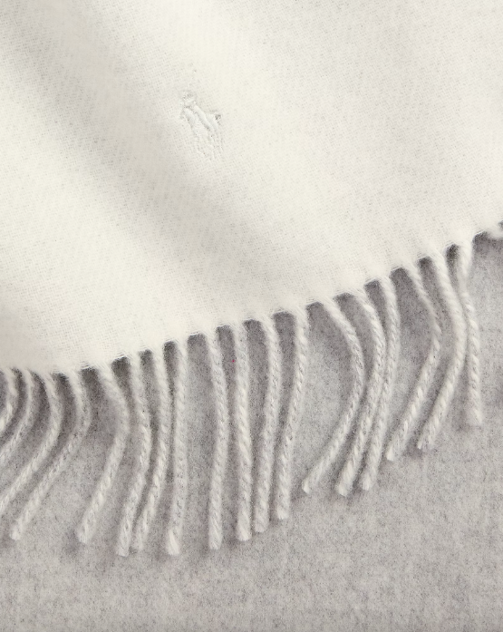 Fring-Trim Wool Scarf Cream/ Lt Grey