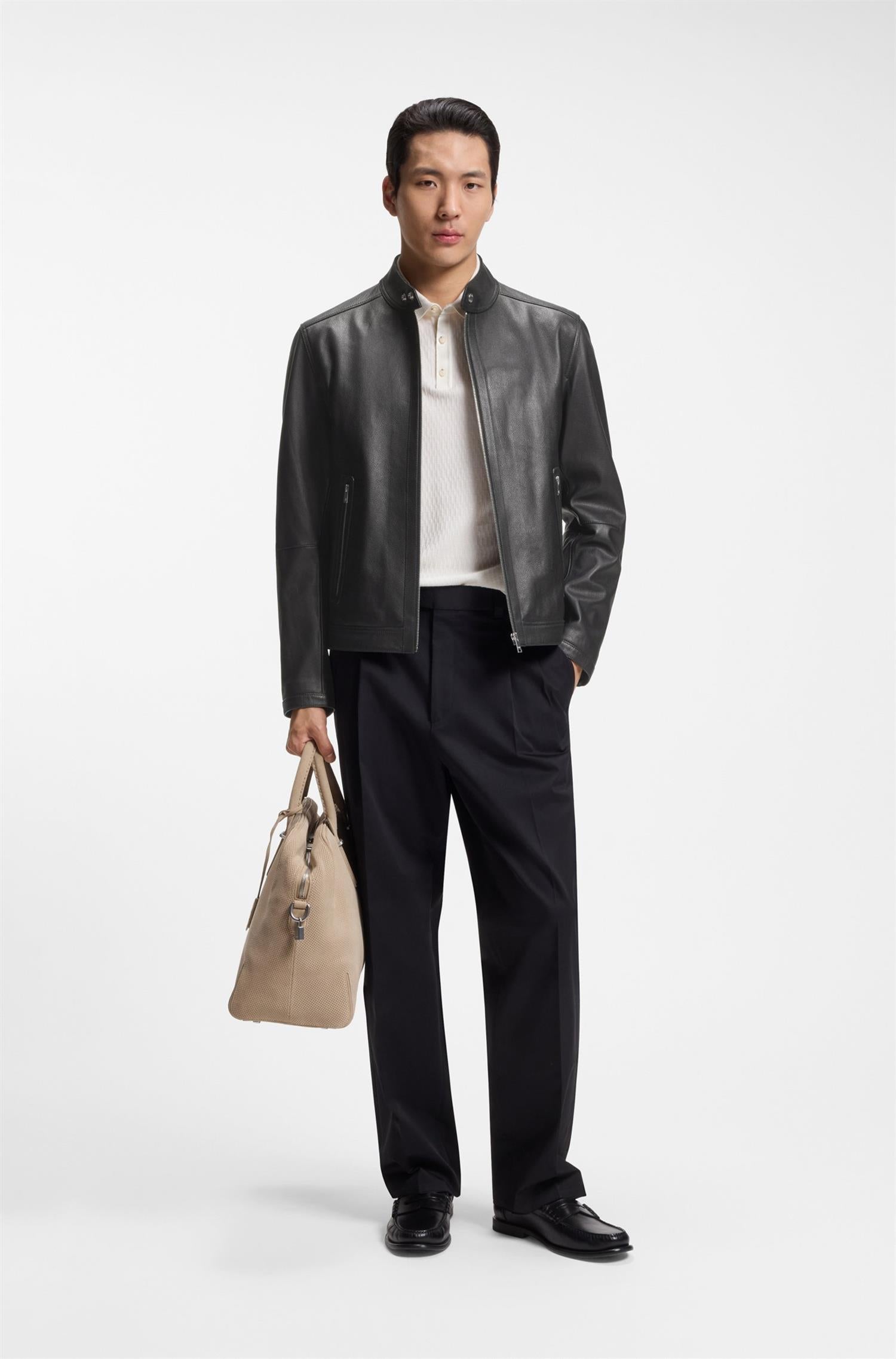 Mansell Grained Leather Jacket Black