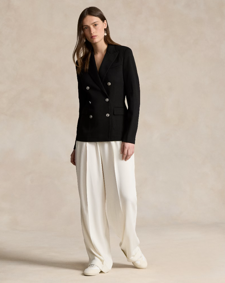 Double Breasted Knit Blazer Polo Black