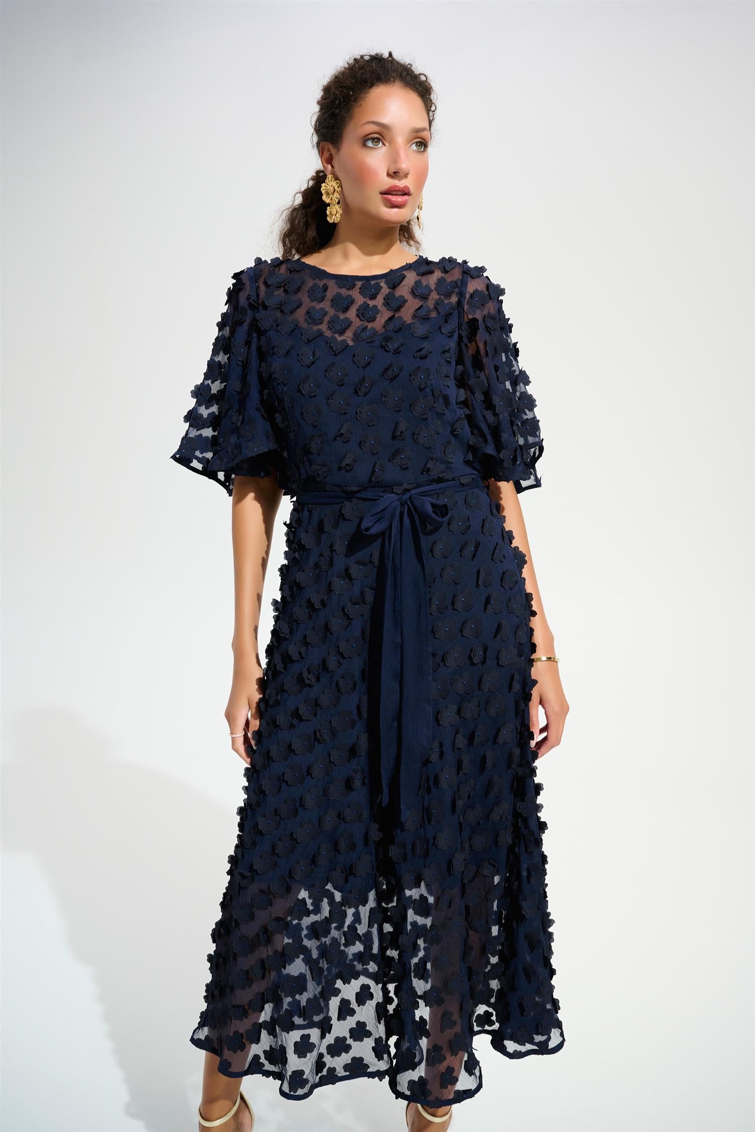 Signatur 3D Embroidered Chiffon it And Flare dress Navy