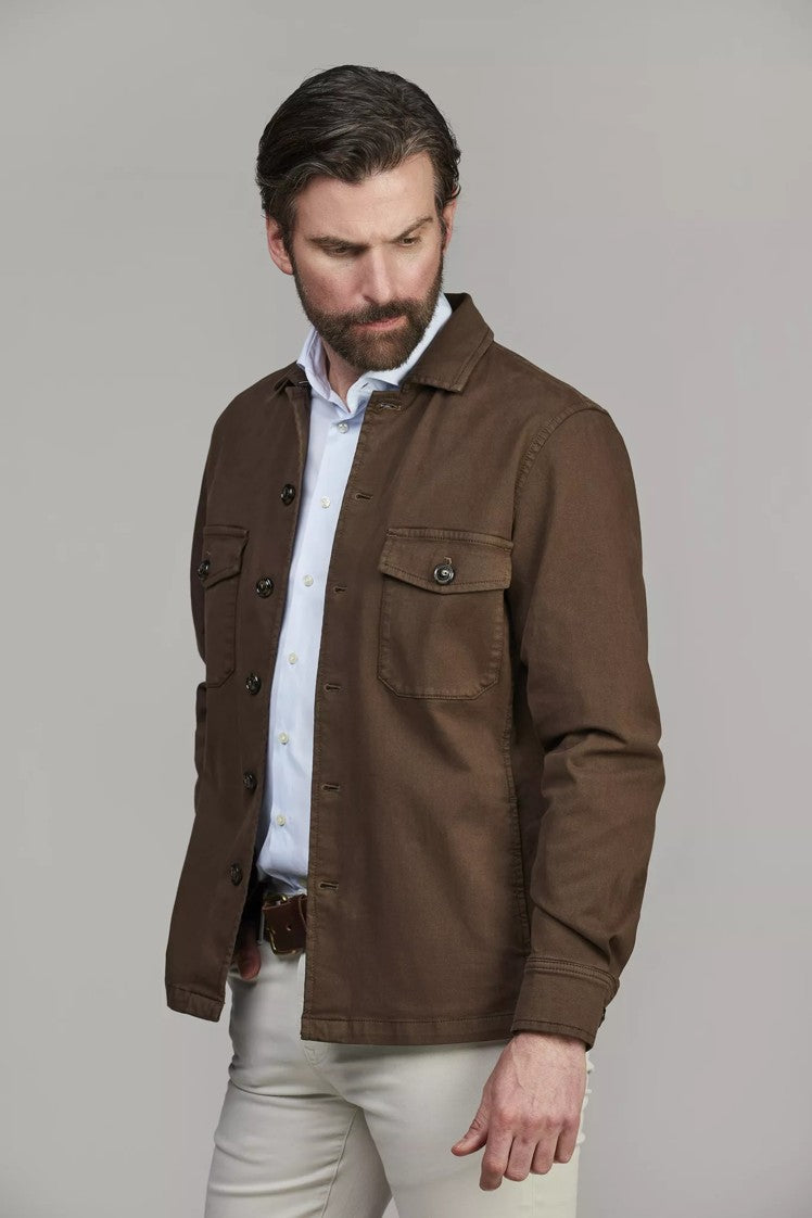 HERRINGBONE STRETCH OVERSHIRT BROWN