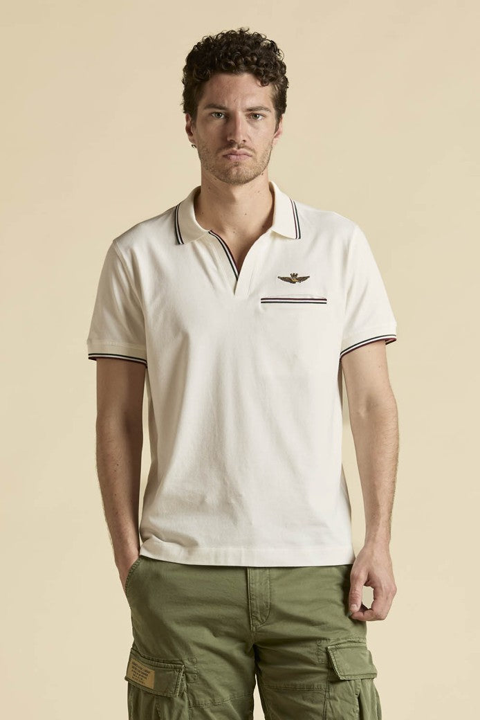 Polo shirt open collar and chest pocket Offwhite