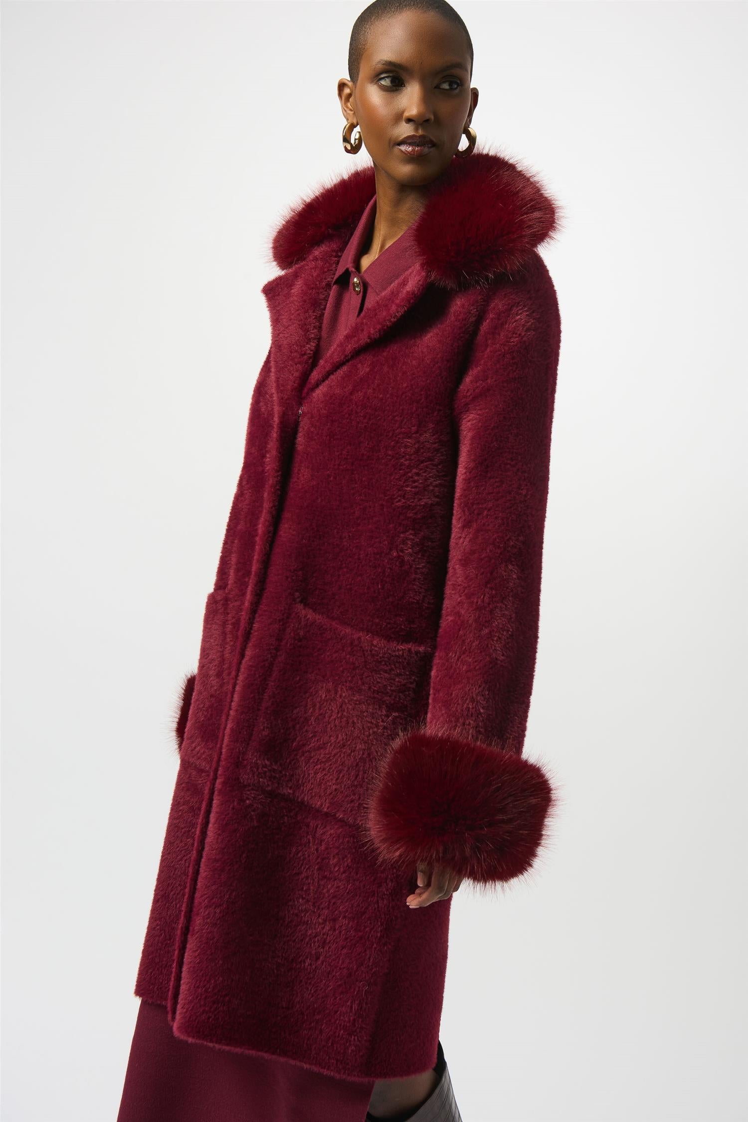 Coat with Fure Burgundy