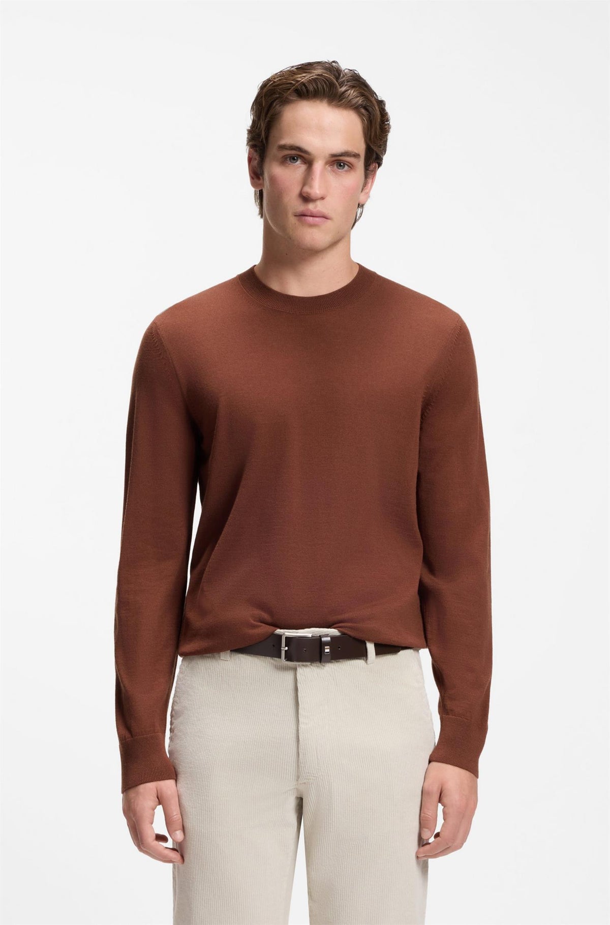 H-Leno Crew Neck Merino Wool Sweater Brown