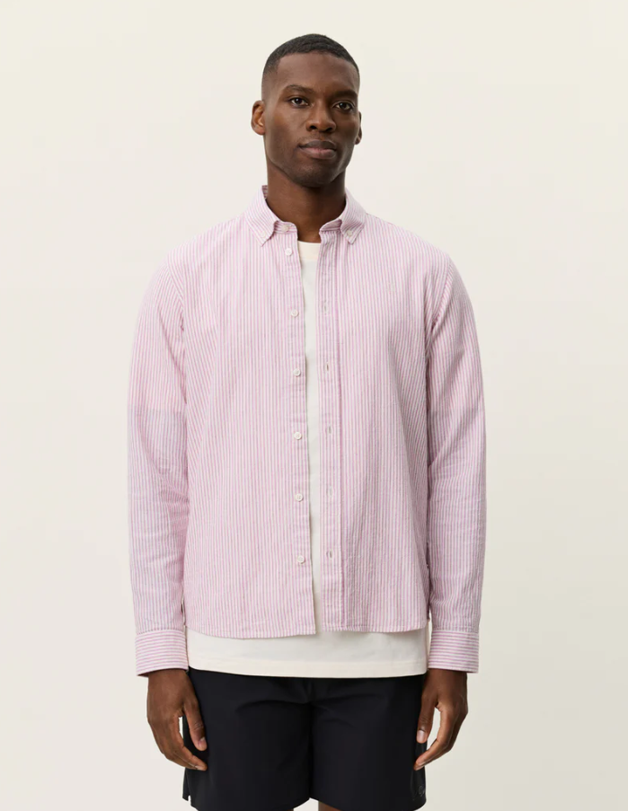 Konrad Stripe Cotton Linen Shirt Crocus Pink