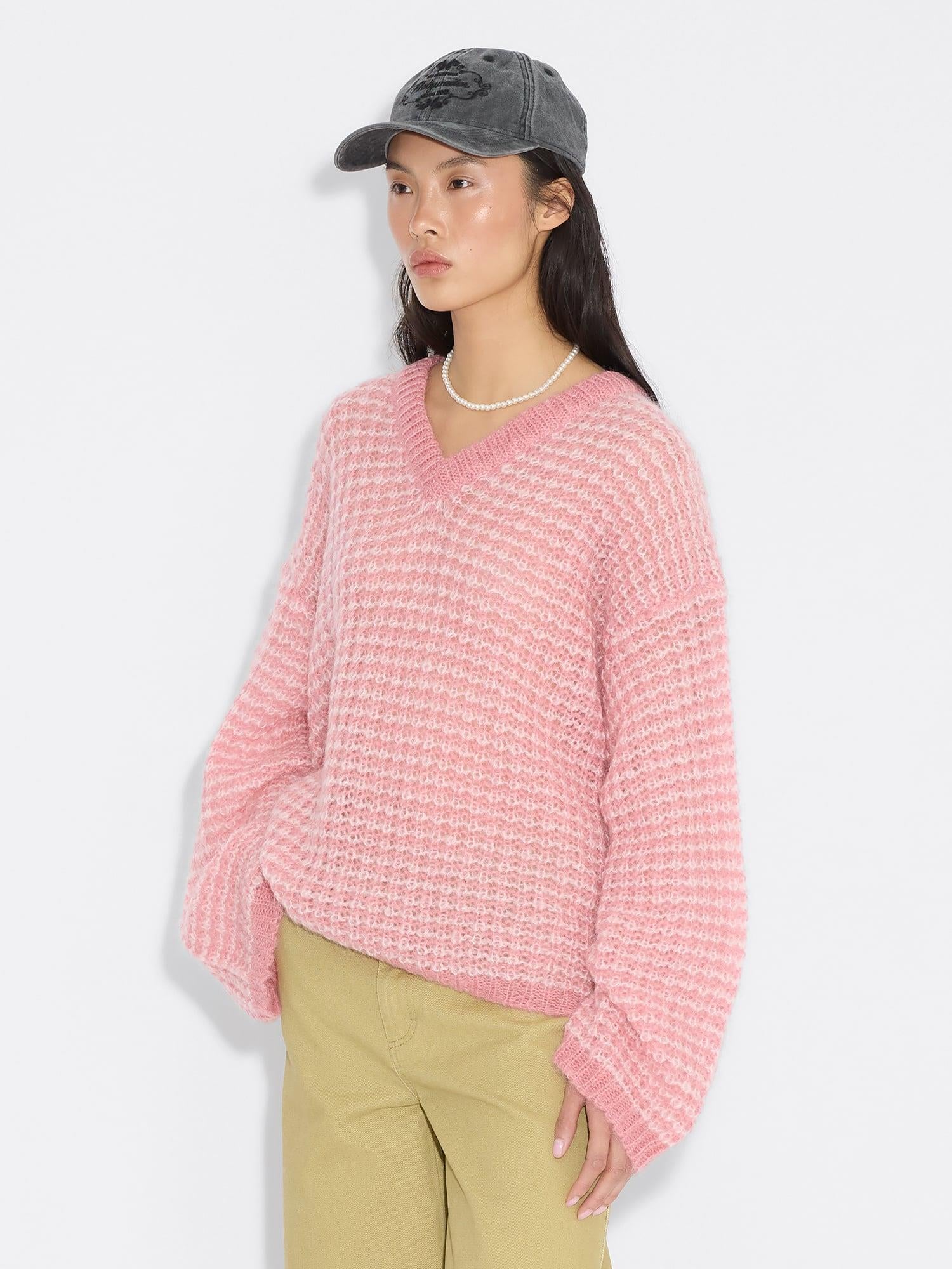 Boxy Mohair V-Neck Pink Mix