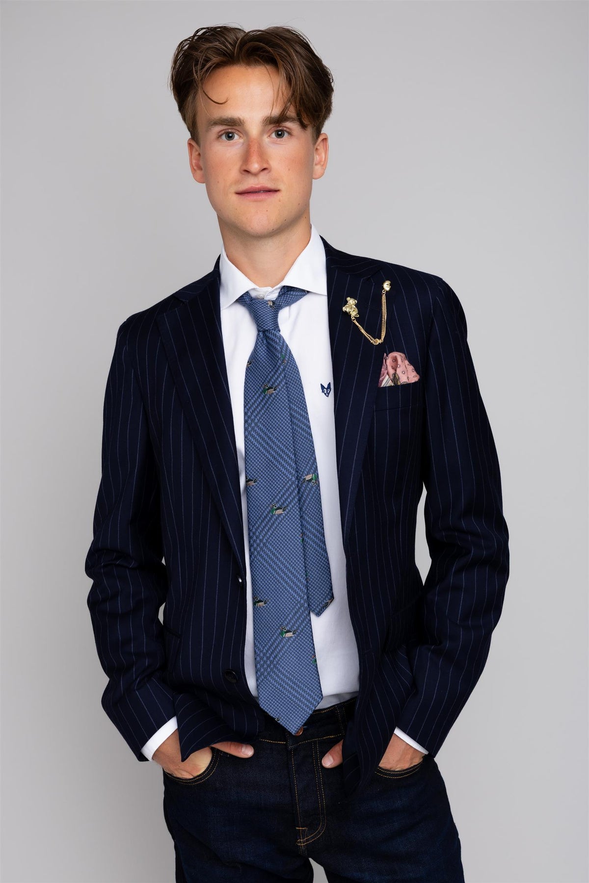 Contry Wool Tie Blue Dock Pattern