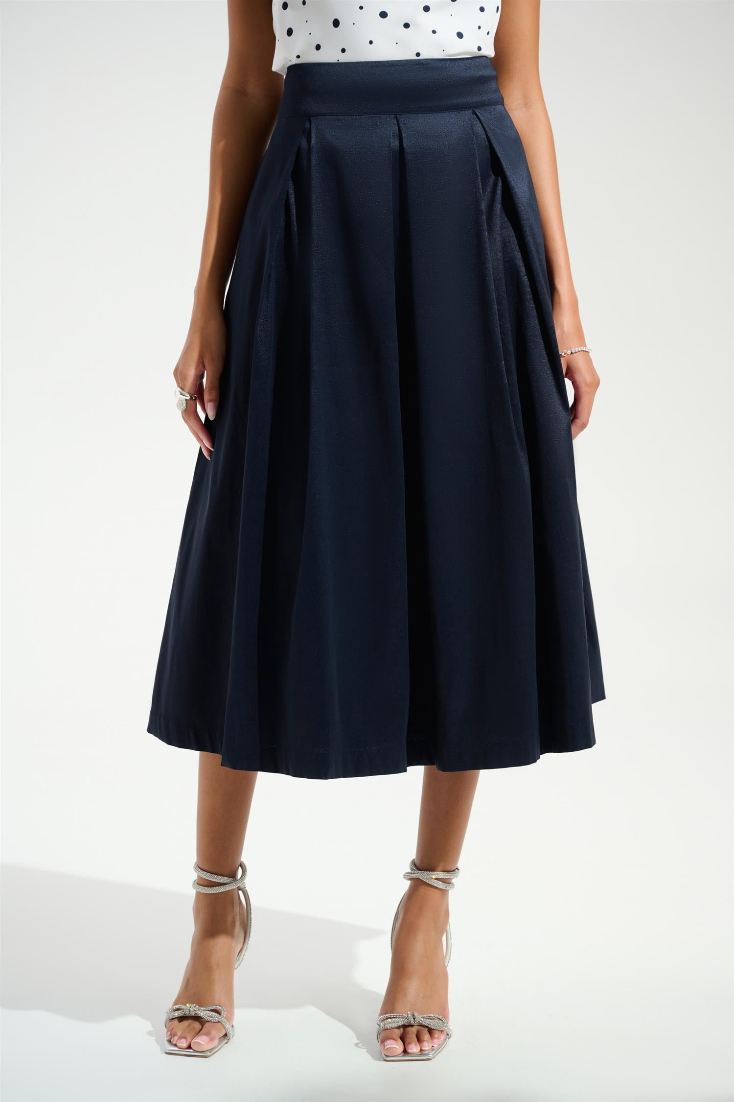 Signature Stretch Taffeta Flared Skirt With Box Pleats Midnight Blue