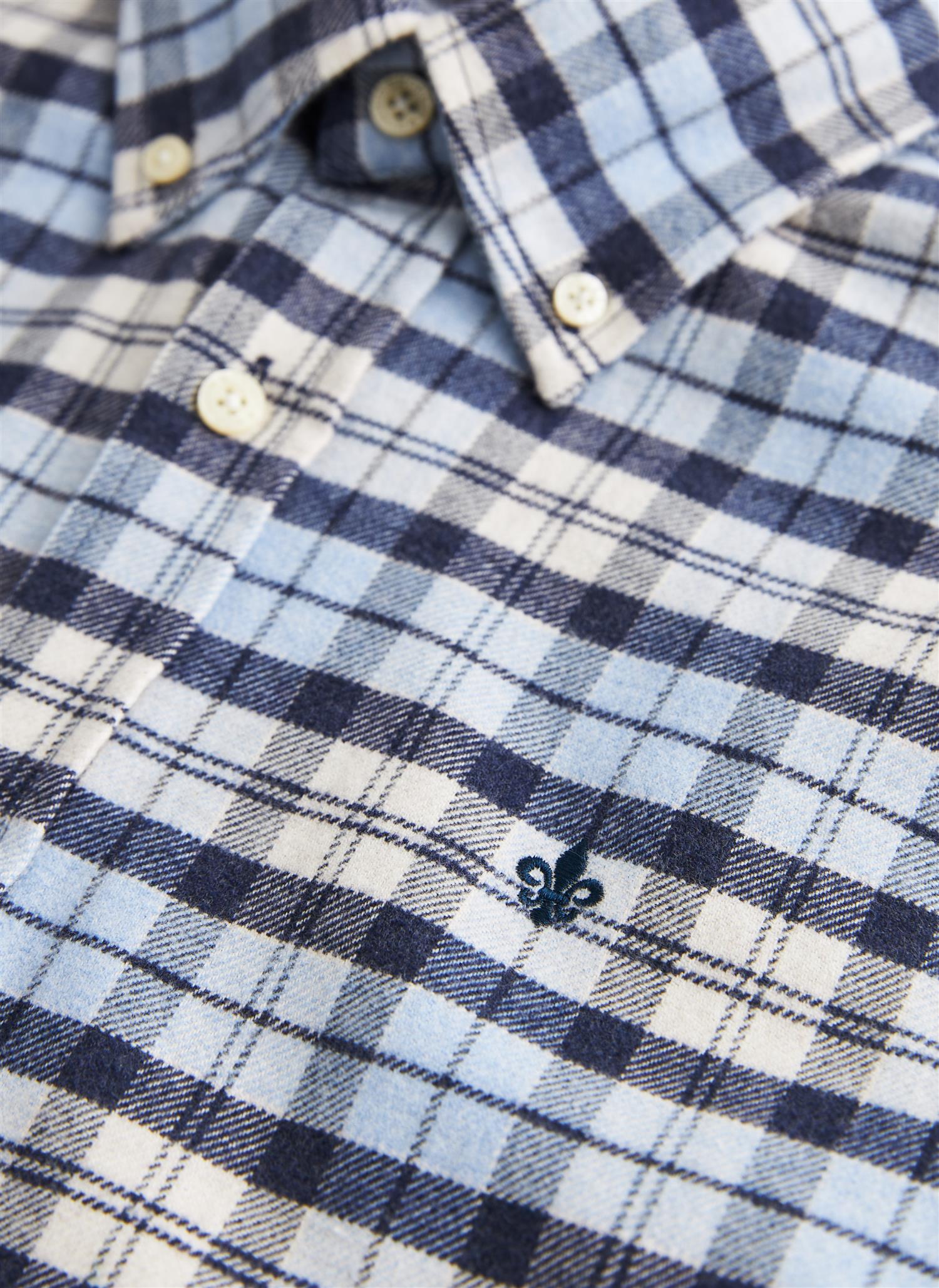 Flannel Check Shirt-Slim Fit Light Blue