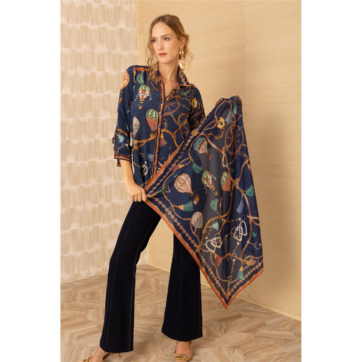 Leilany Silk Scarf Navy