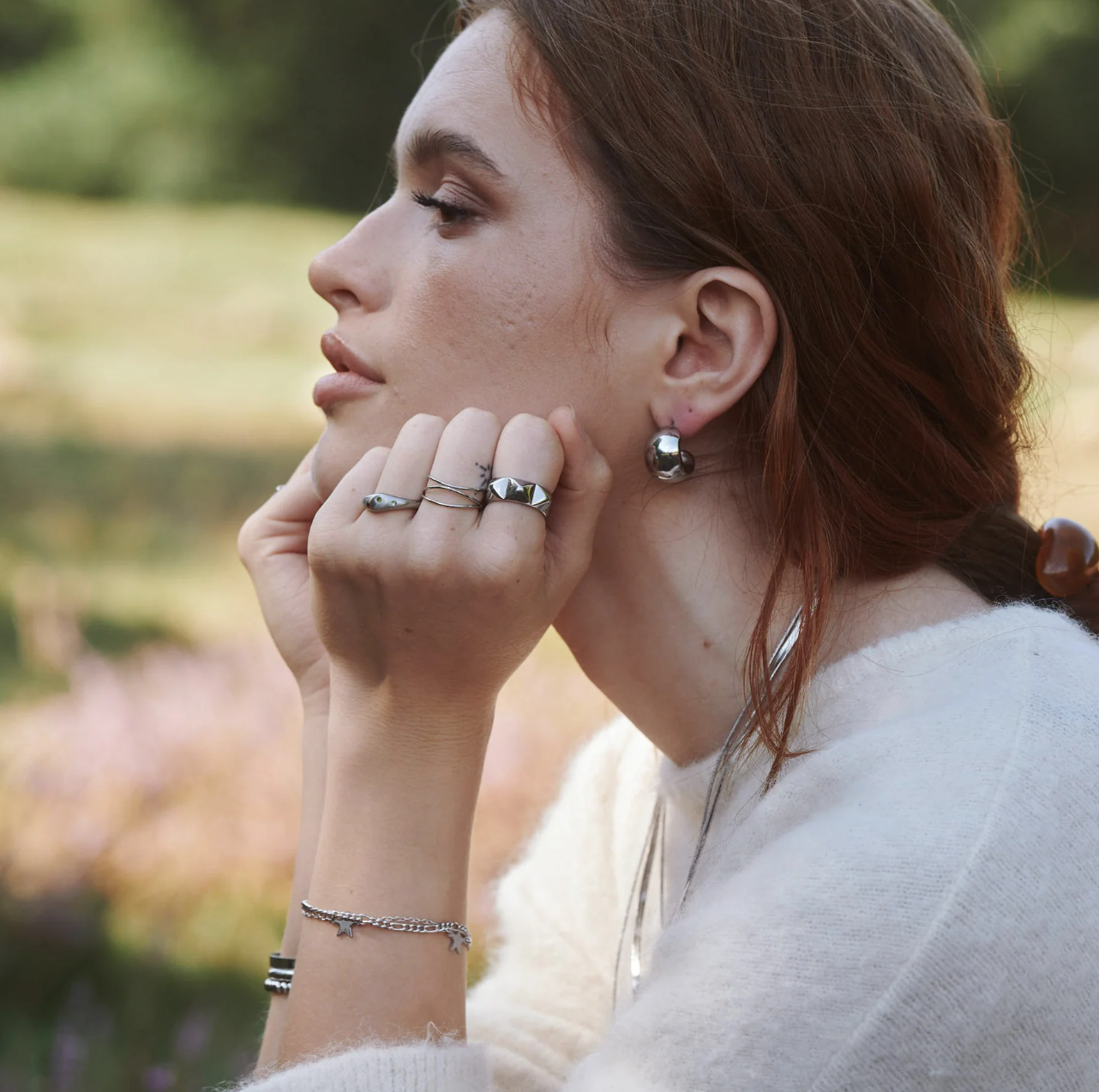 Selena - Chunky stud earrings stainless steel - silver