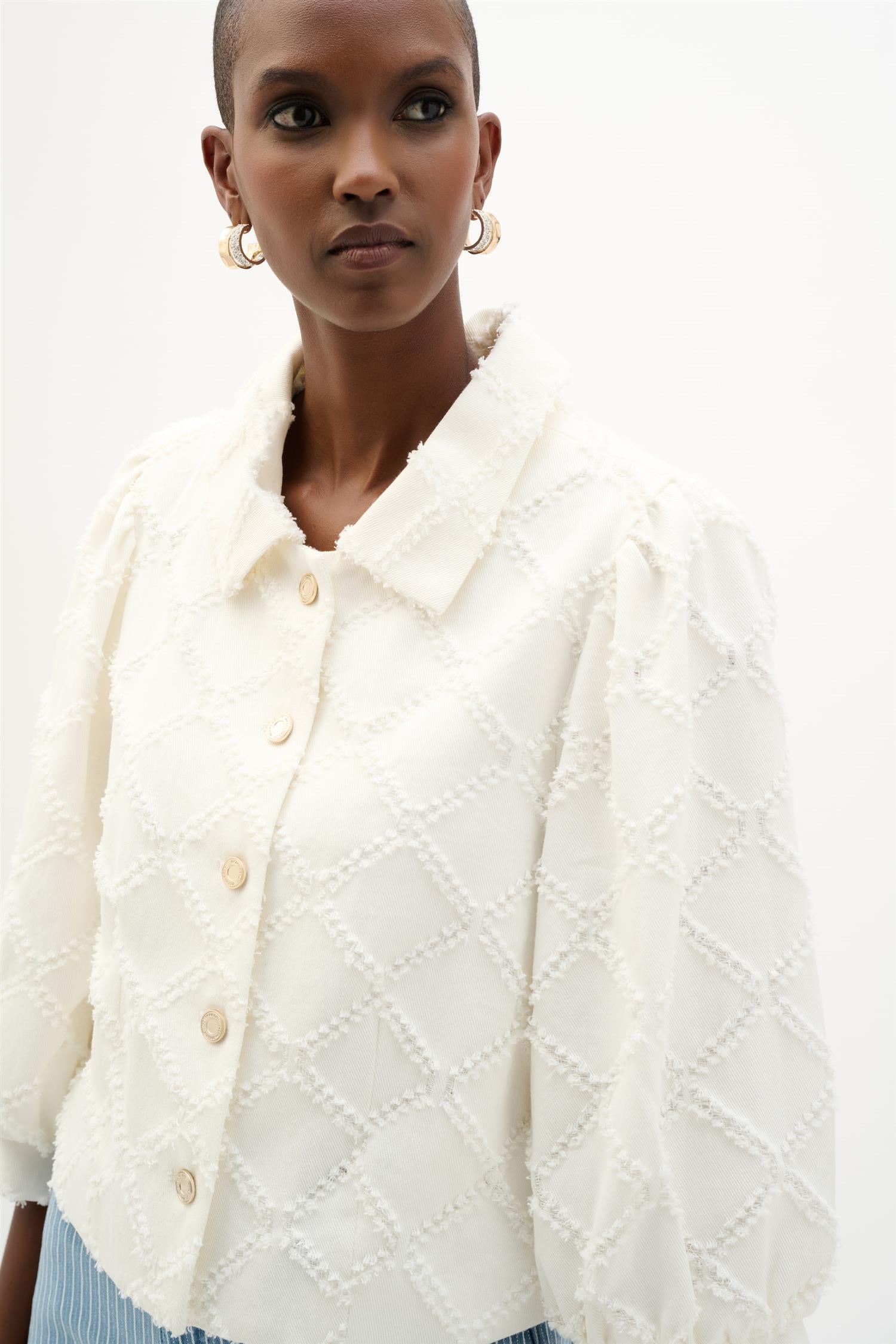 Cotton Twill Jacket With Balloon Sleeves Off White