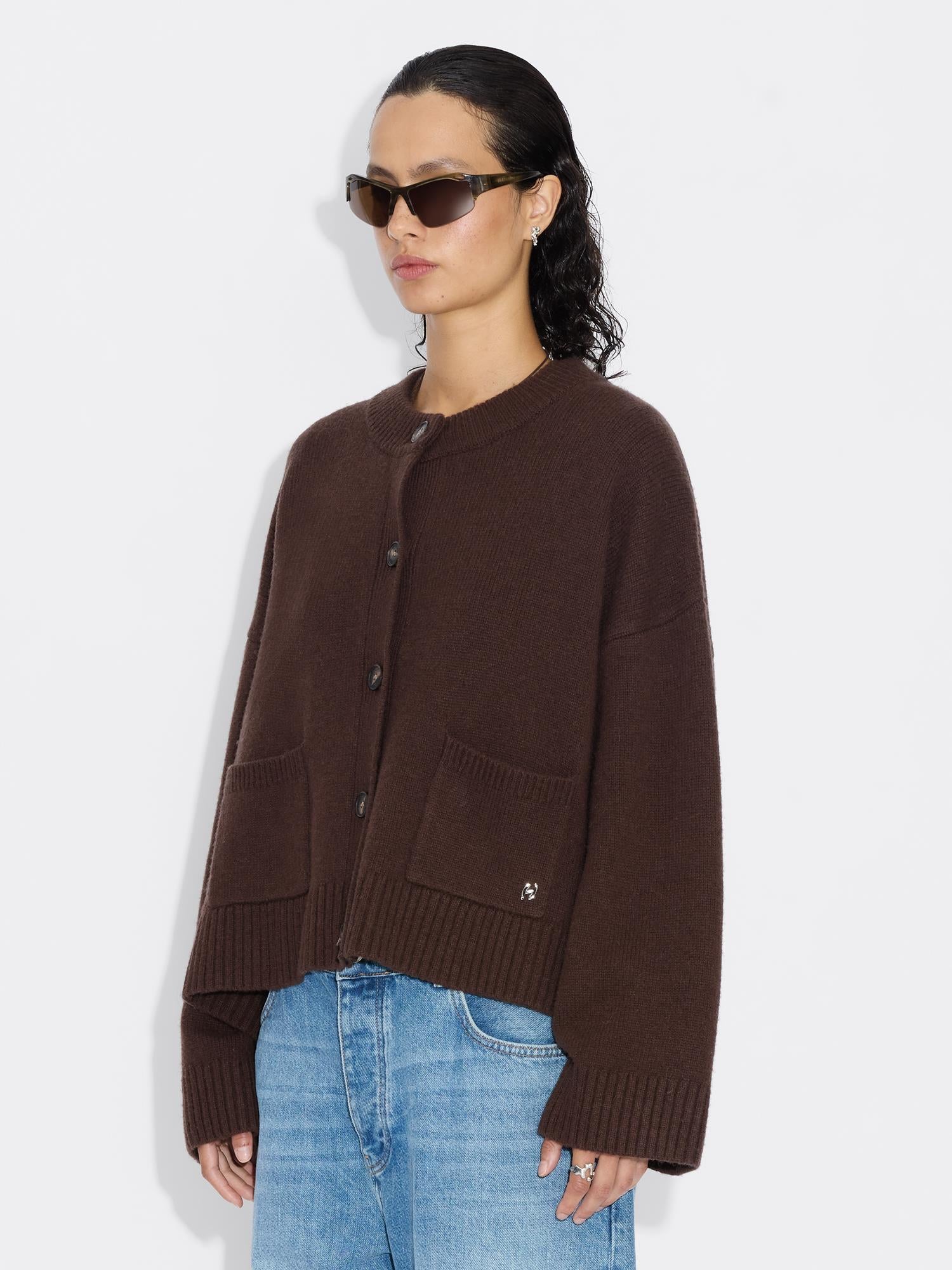 W. Wool Wide Cardigan - Dk.Brown