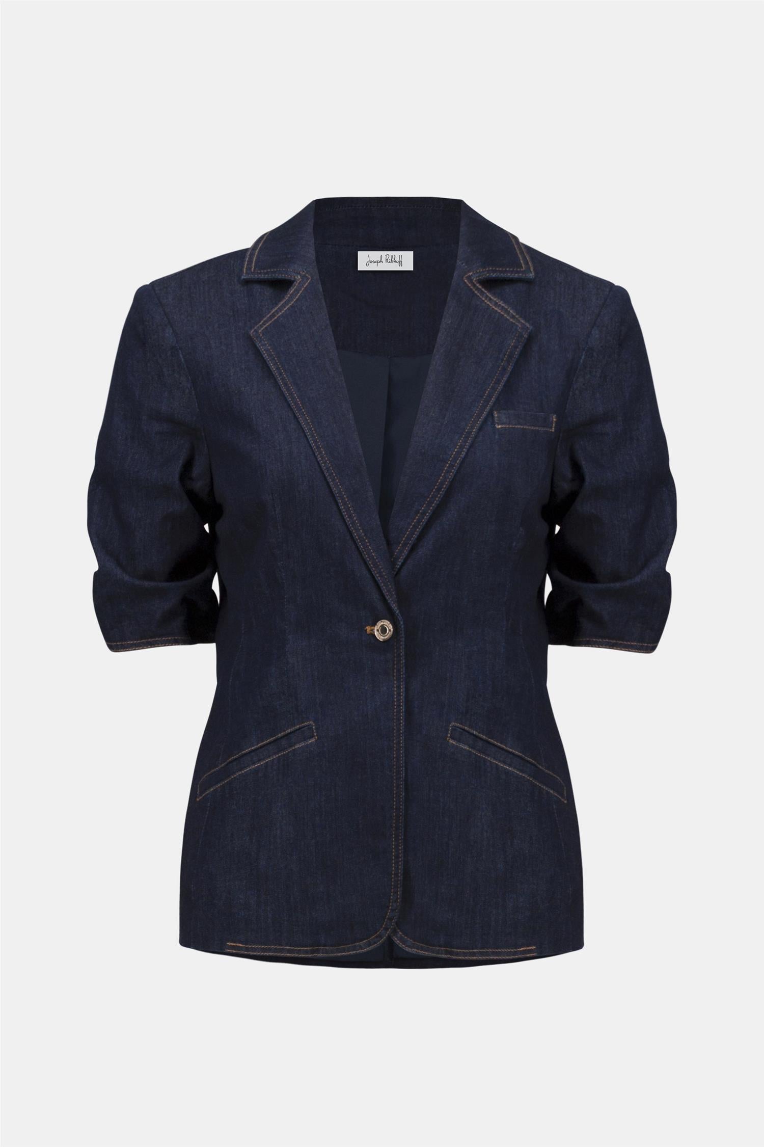 Denim Fitted Blazer Dark Blue