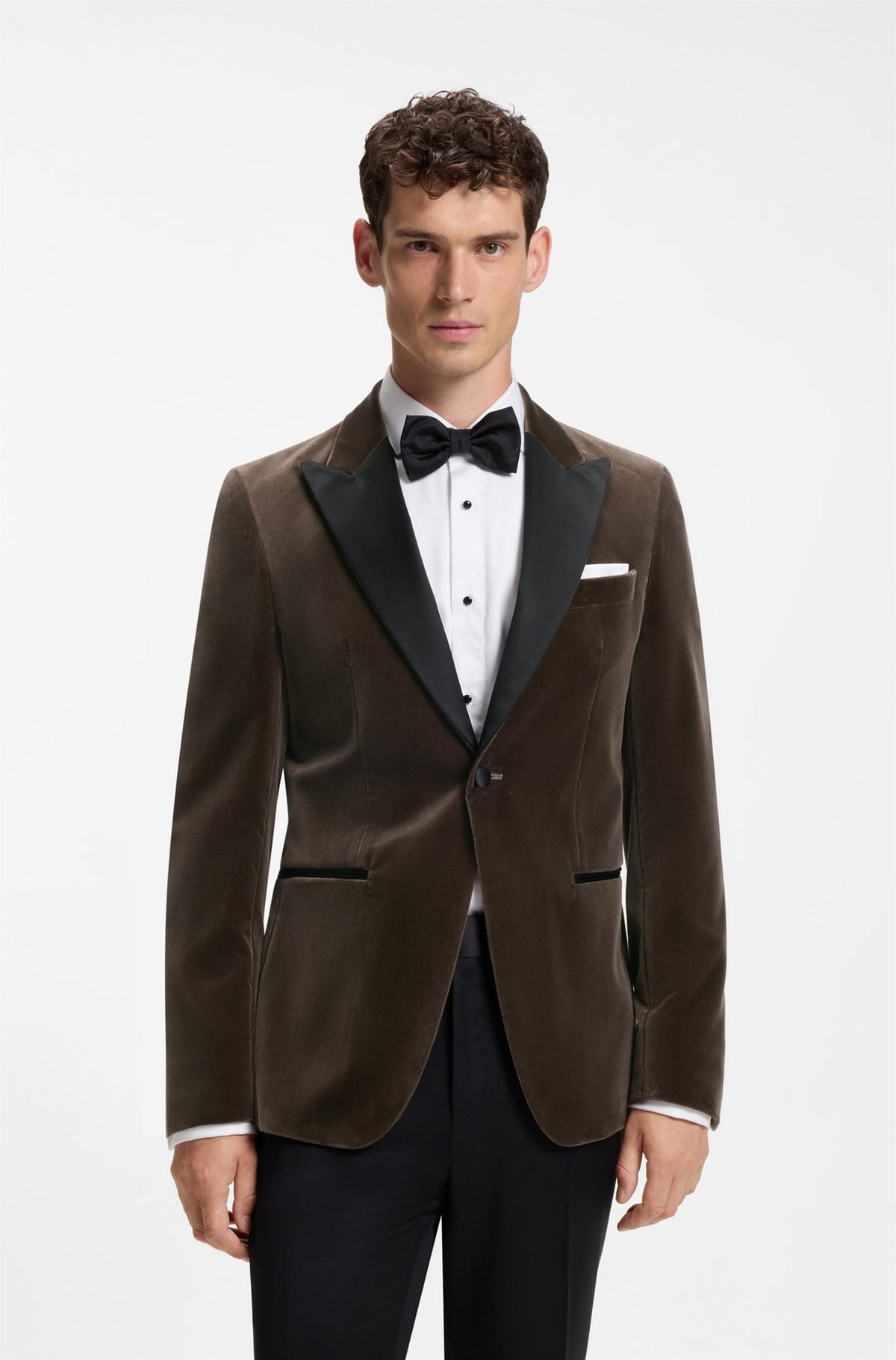H-Hutson Slimfit Tuxedo Jacket In Cotton Velvet Dark Brown