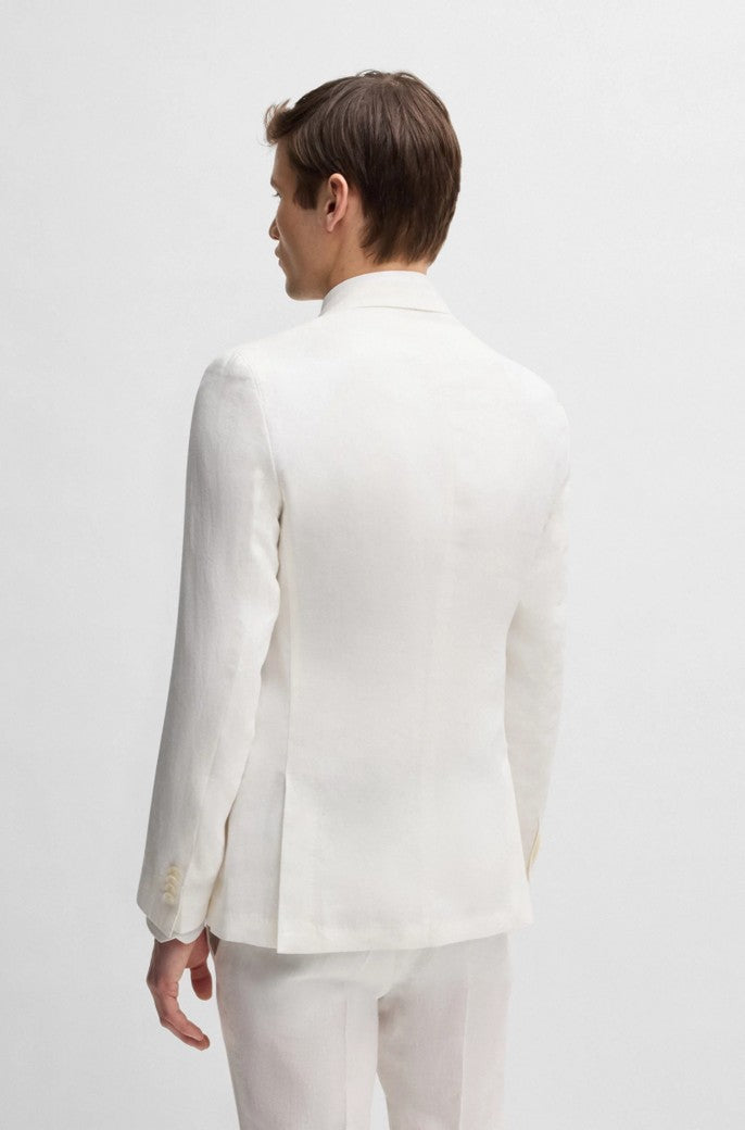 HUGE PEAK WHITE BLAZER IN LINEN CANVAS