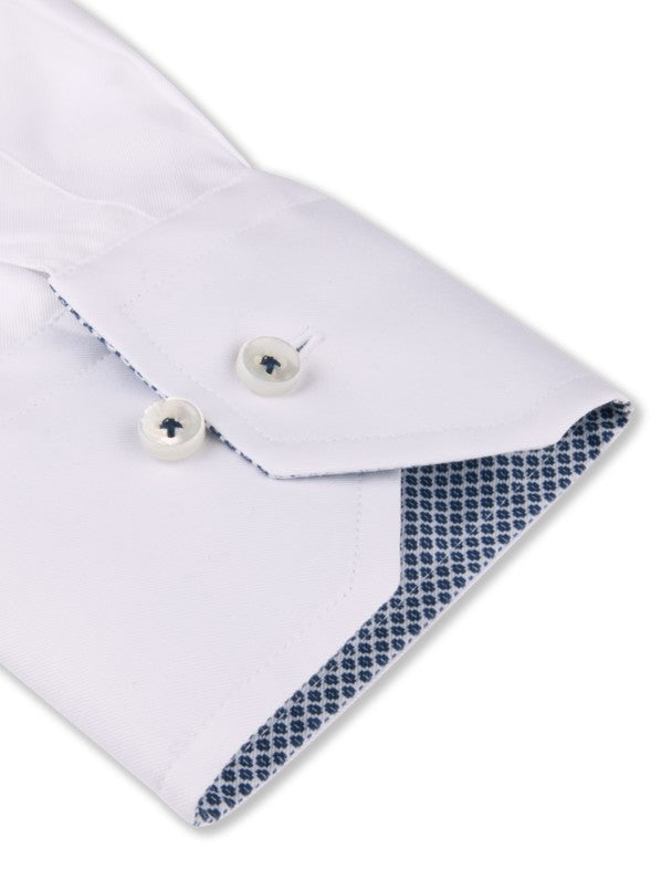 White Twill Slimline Shirt with Blue Contrast