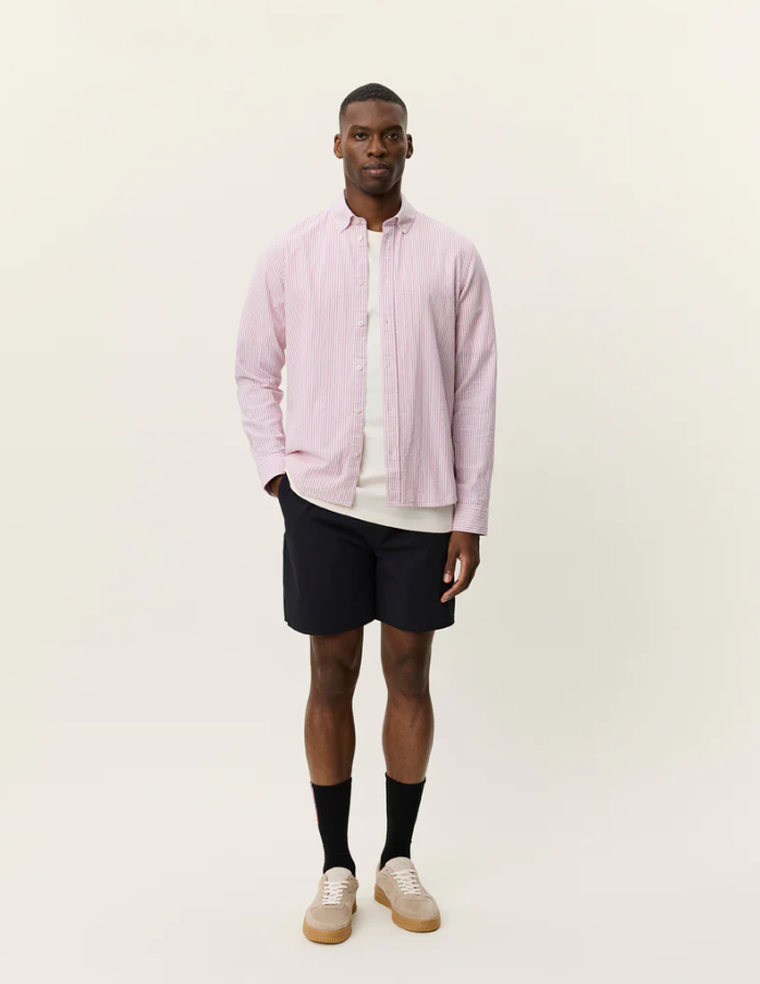 Konrad Stripe Cotton Linen Shirt Crocus Pink