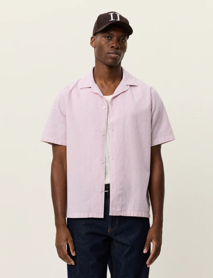 Lukas Stripe Cotton Linen SS Shirt Crocus Pink