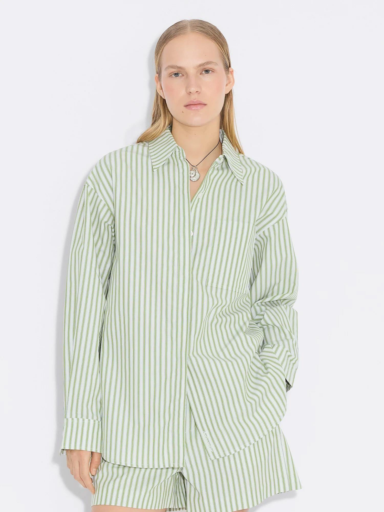 Loose Stripe Shirt Green Stripe