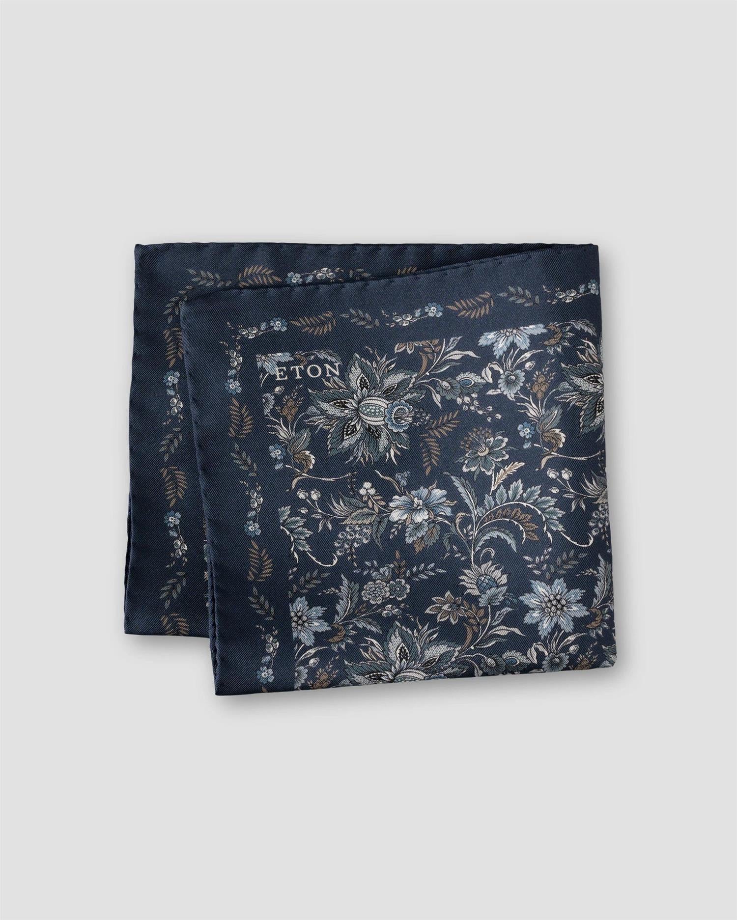 Navy blue Floral Silk Pocket Square