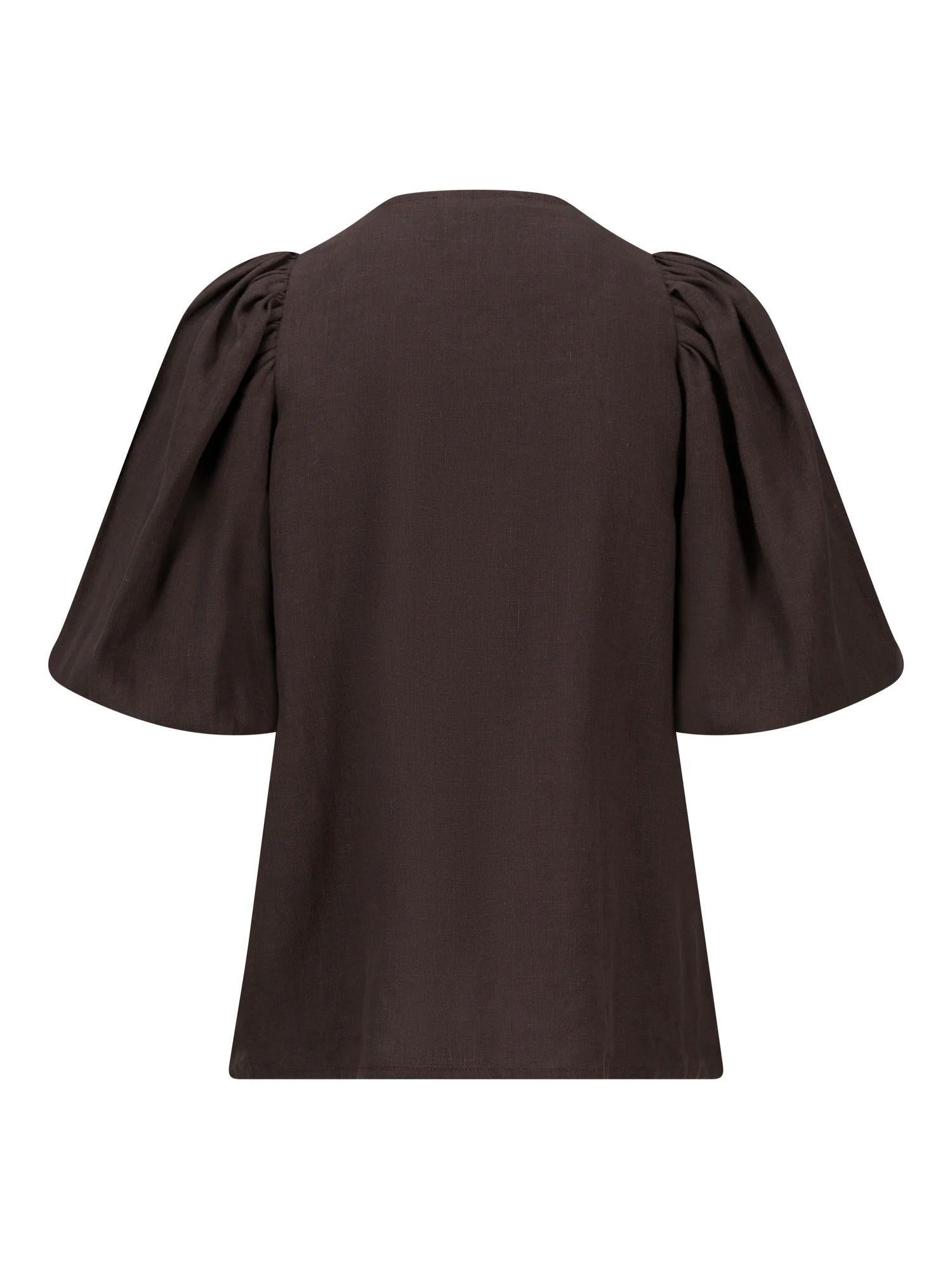 Anna Linen Top Dark Brown