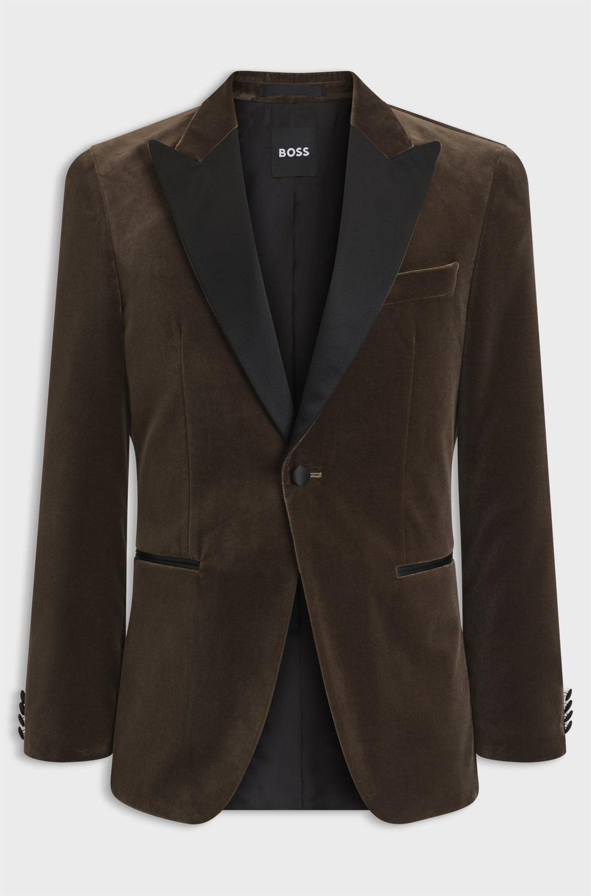 H-Hutson Slimfit Tuxedo Jacket In Cotton Velvet Dark Brown