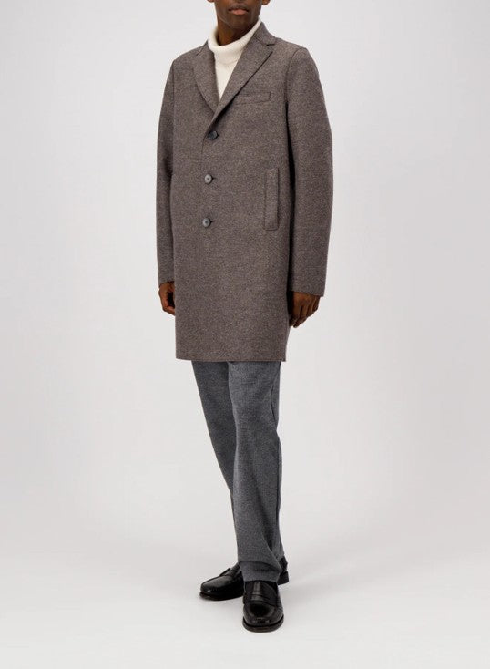 Mens Boxy Coat Pressed Wool Brown Grey
