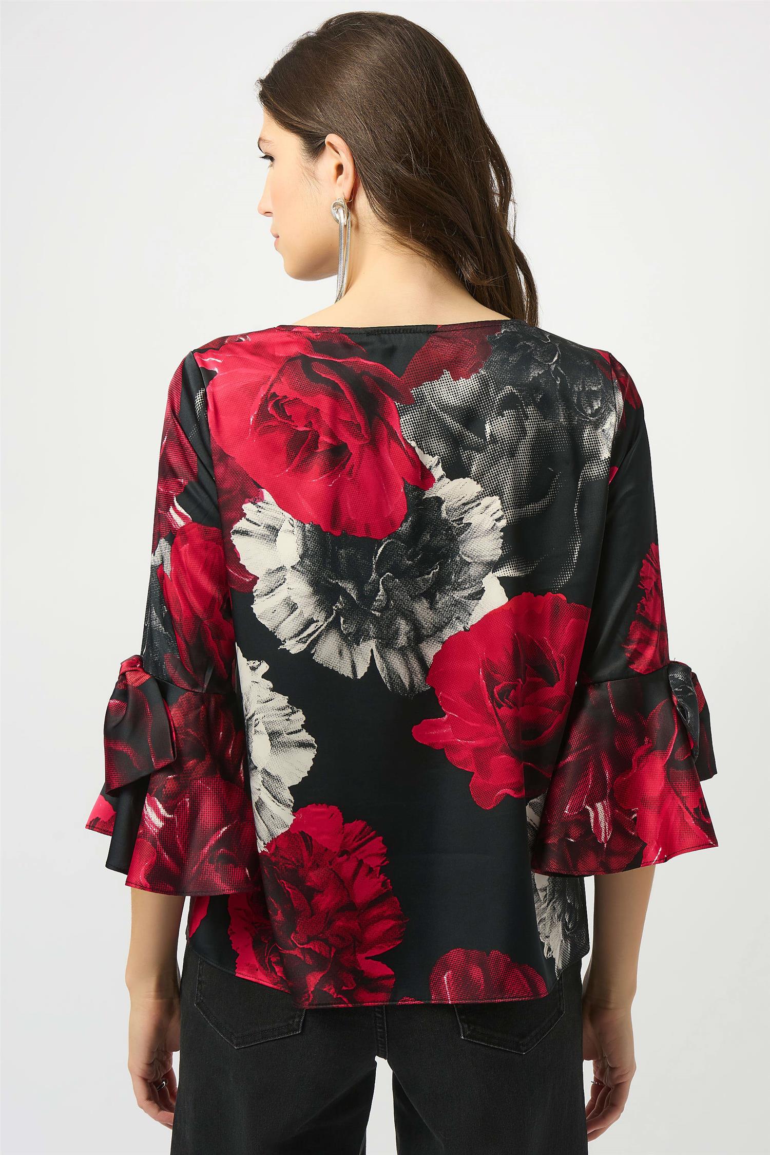 Recycled Satin Floral Print Straight Top Black/Red