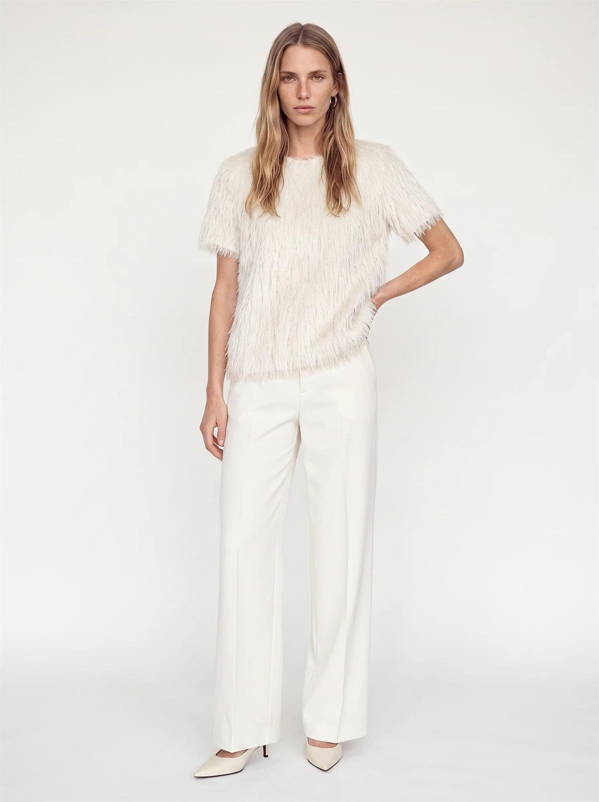 Mmbrim O-Ssfaux Fur Tee Ecru