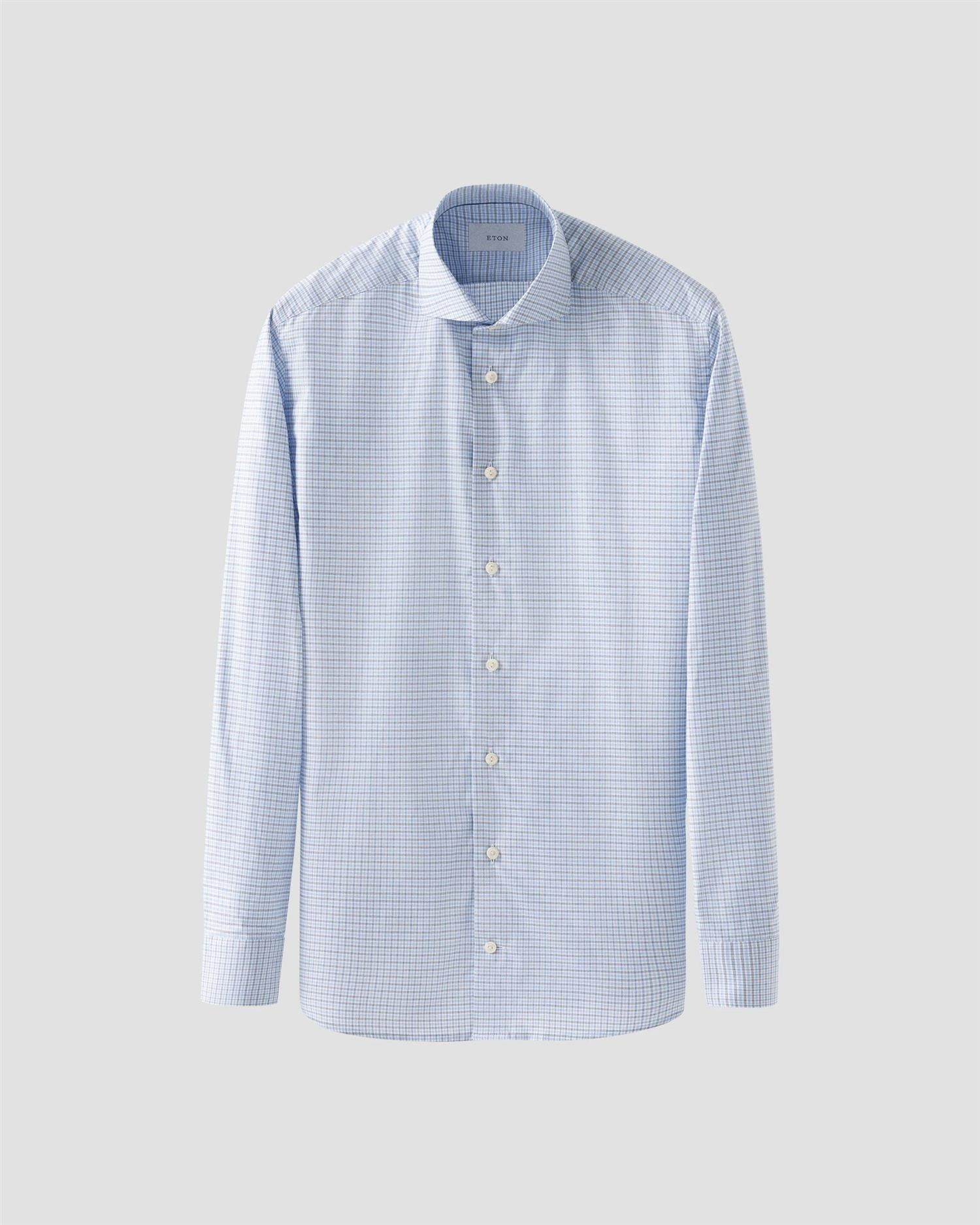 Mid blue Micro Check Twill Contemporary Shirt