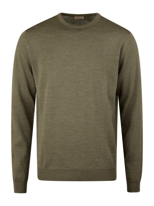 Sweater Knitted Crew Neck Merino Wool Green