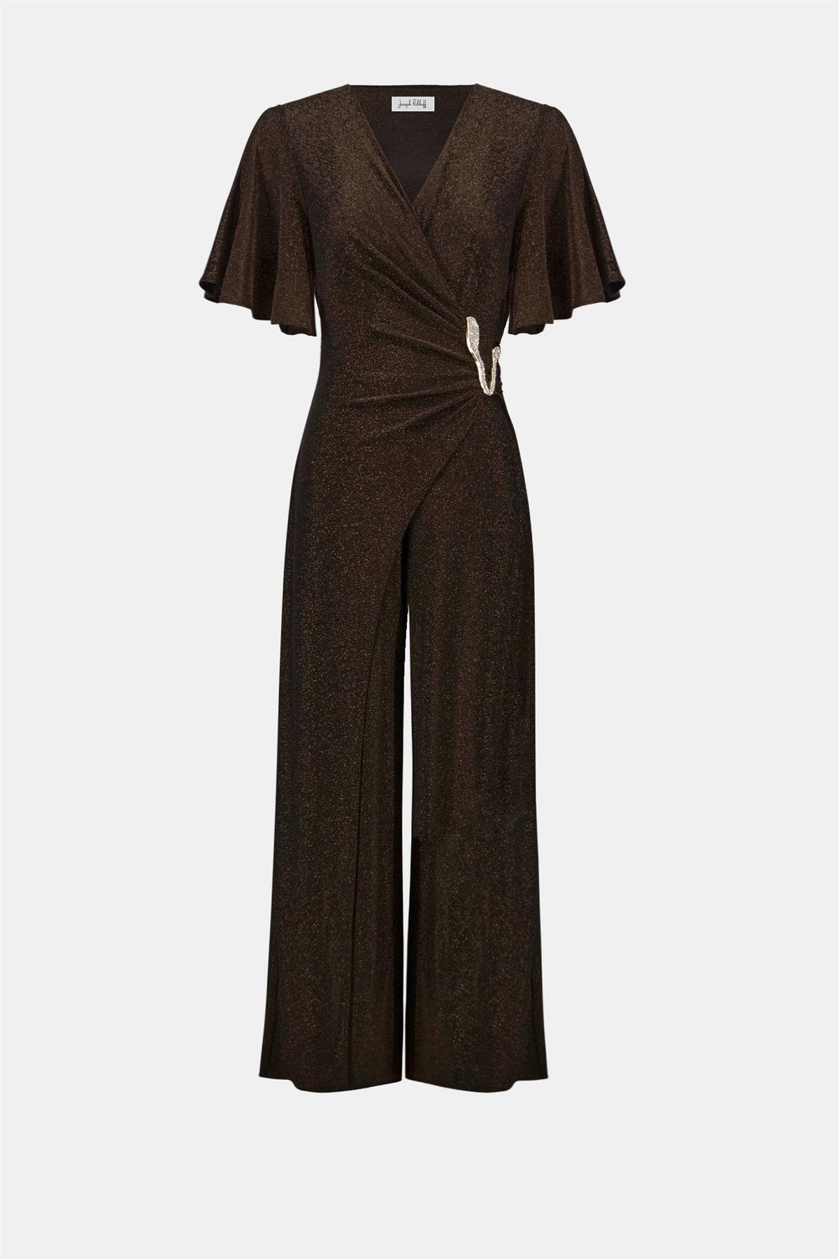 Sparkle Knit Wide Leg Wrap Jumpsuit Bronze