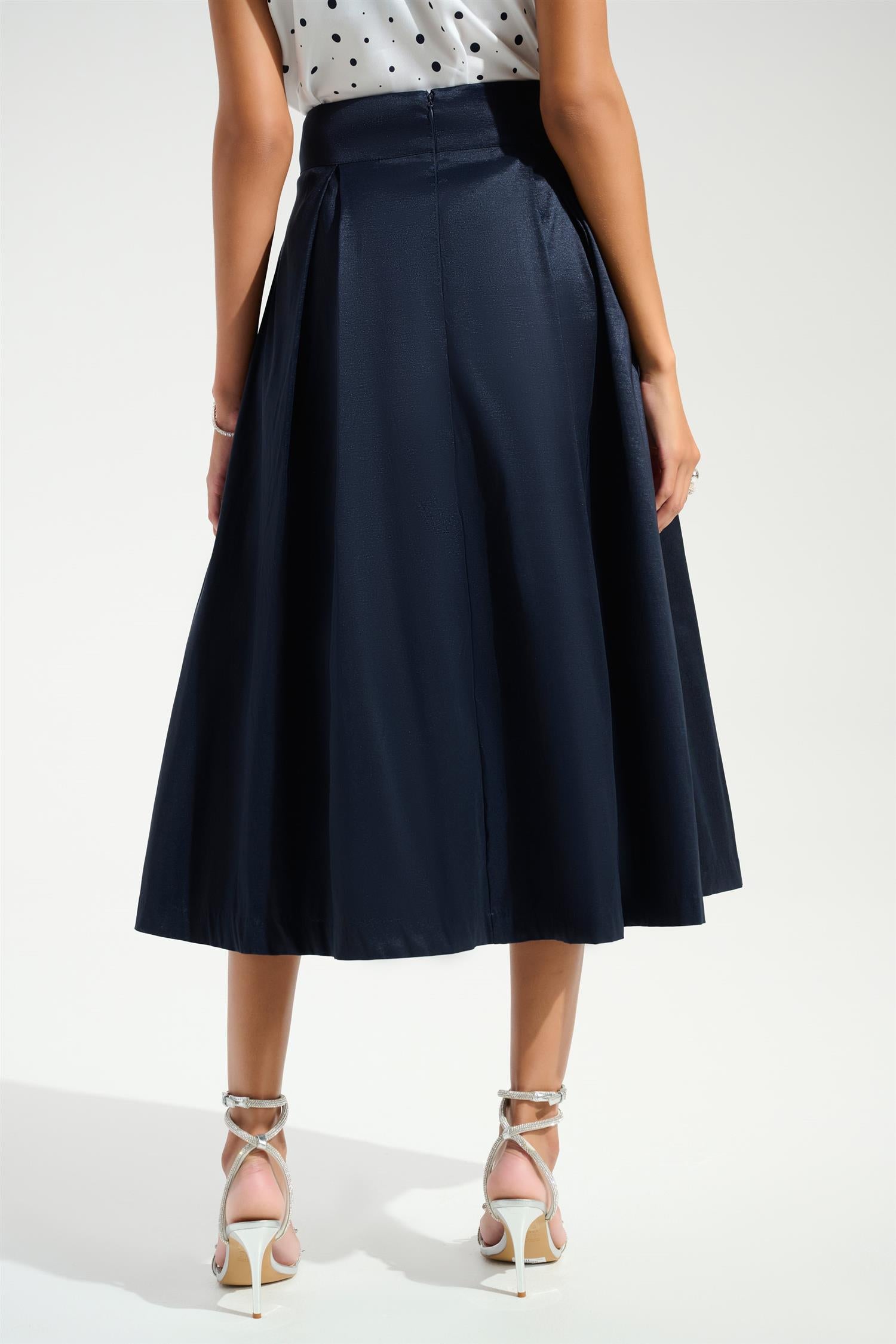 Signature Stretch Taffeta Flared Skirt With Box Pleats Midnight Blue
