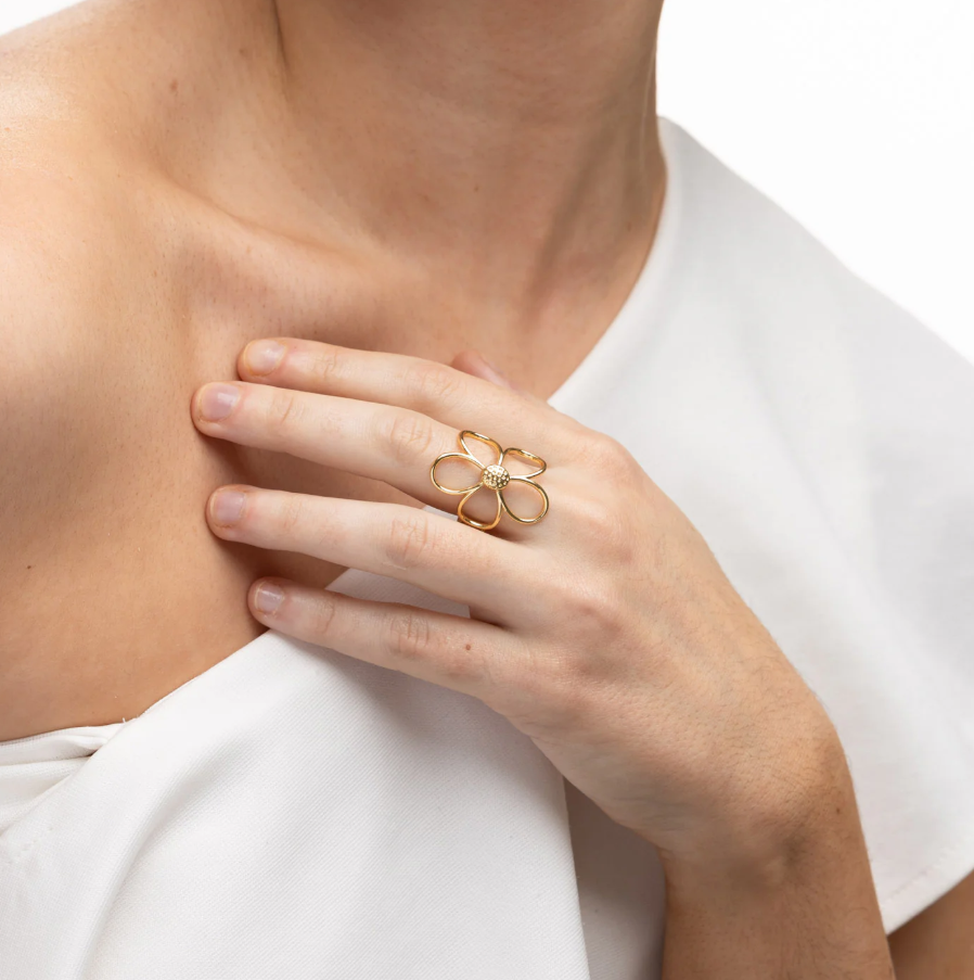 Lucky outline flower ring gold