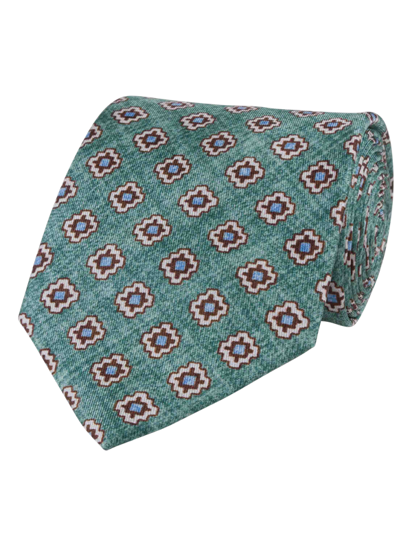Green Silk Print Tie