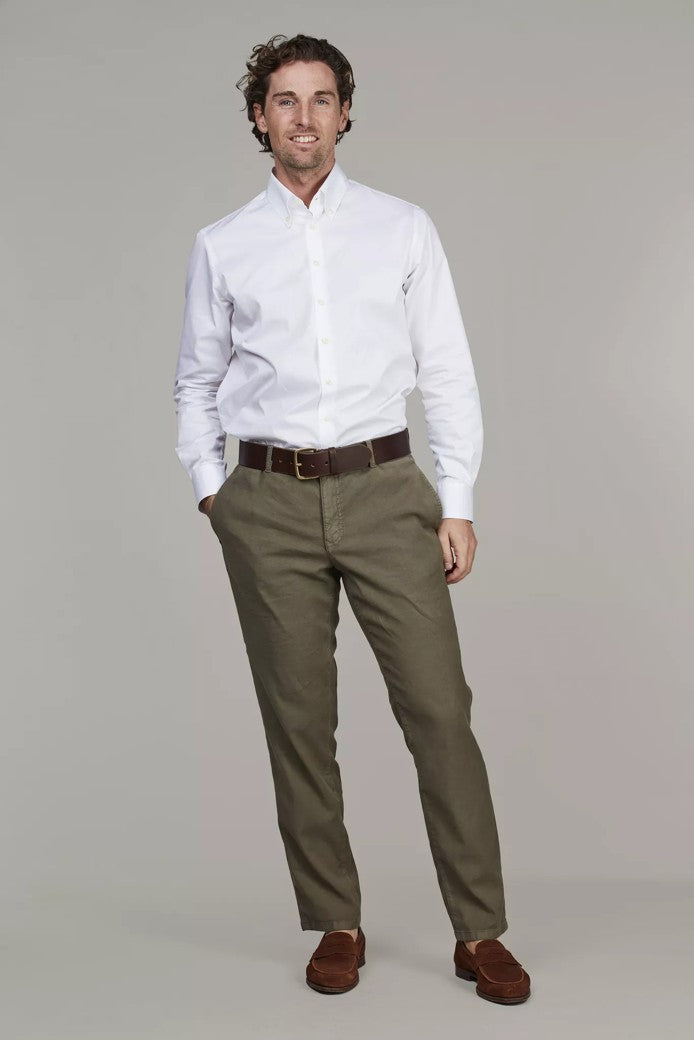 Linen blend comfort chino khaki green