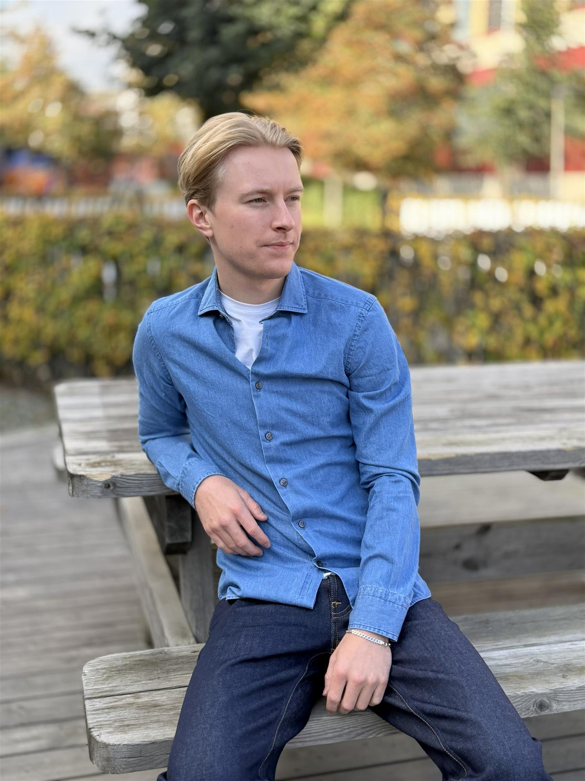 Blue Denim Tailored Fit Shirt