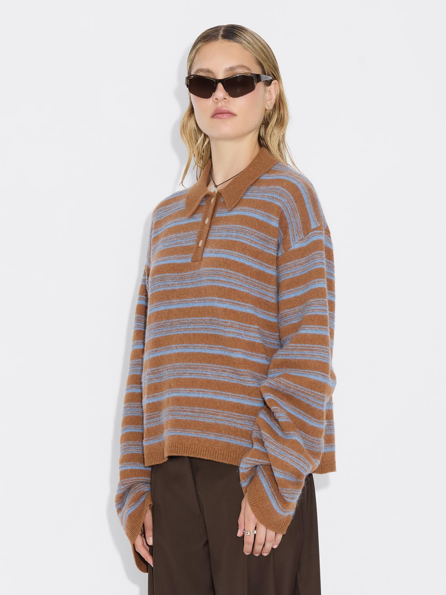 Olivia Wool Polo Brown Stripe