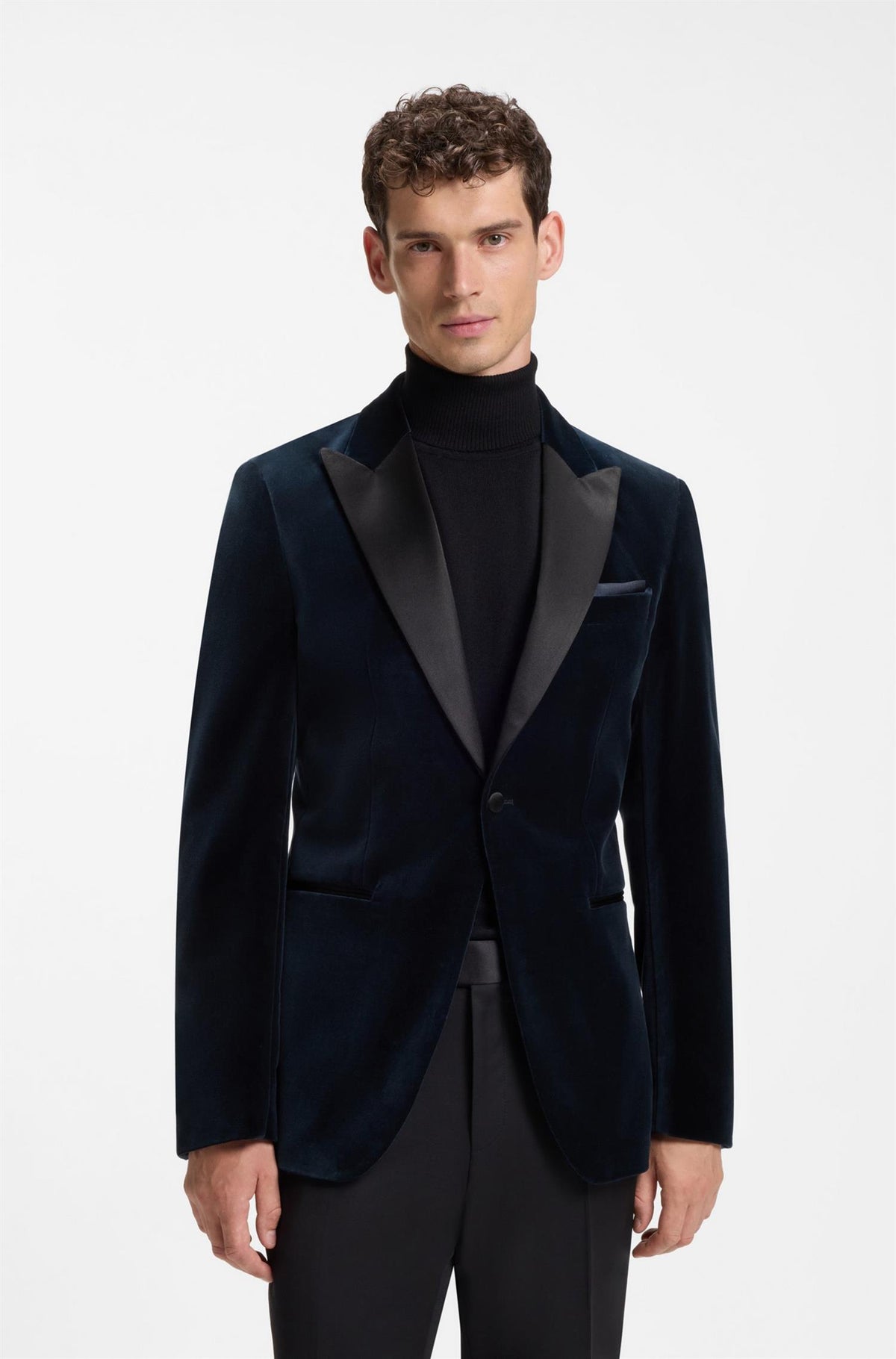H-Hutson Slimfit Tuxedo Jacket In Cotton Velvet Dark Blue