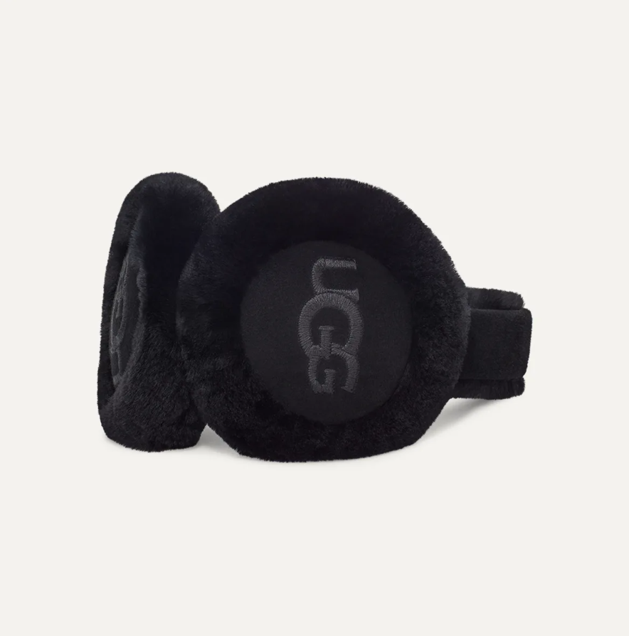 Sheepskin Embroidery Earmuff Black