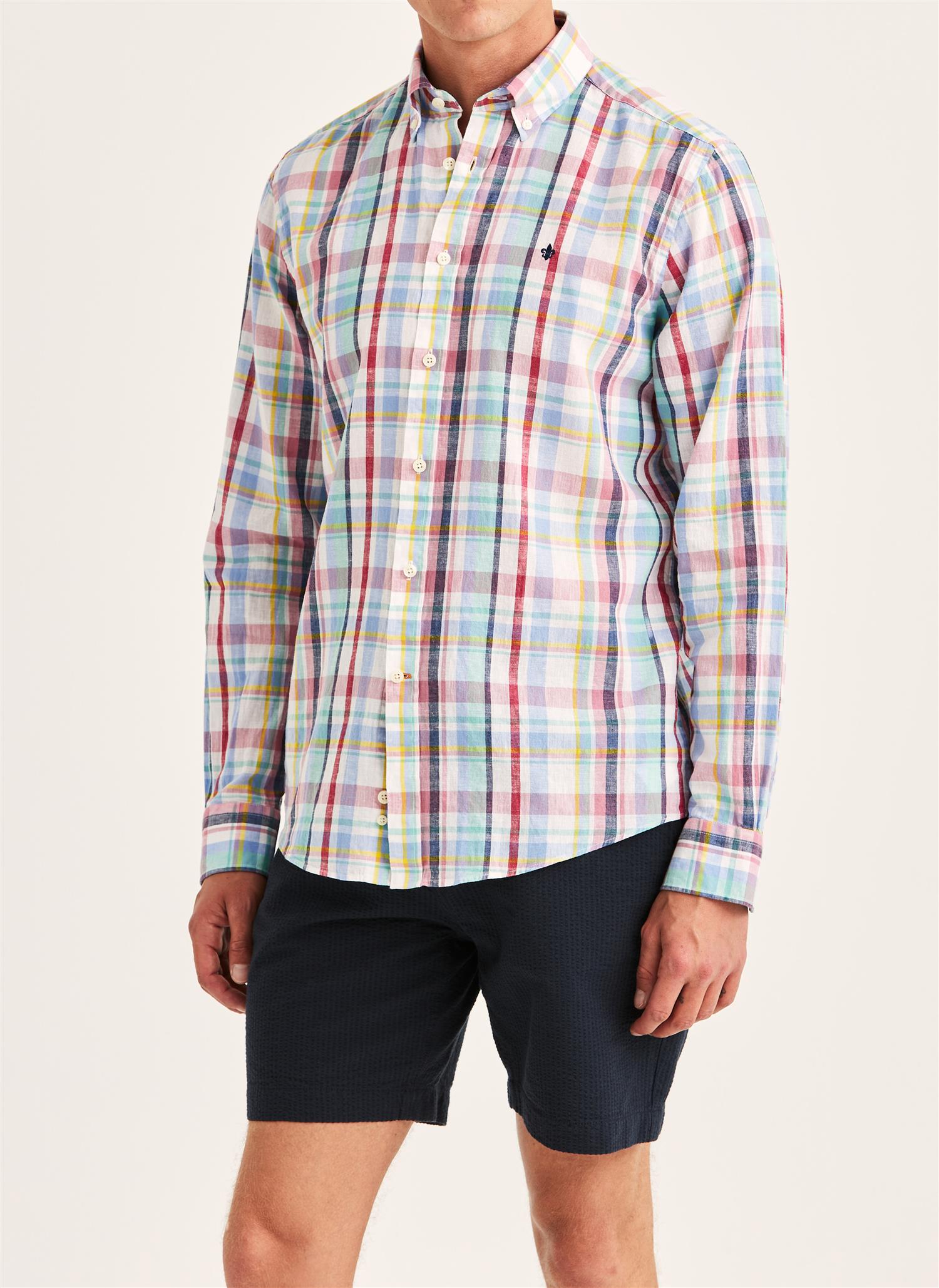 Linen Preppy Check shirt cassic Pink
