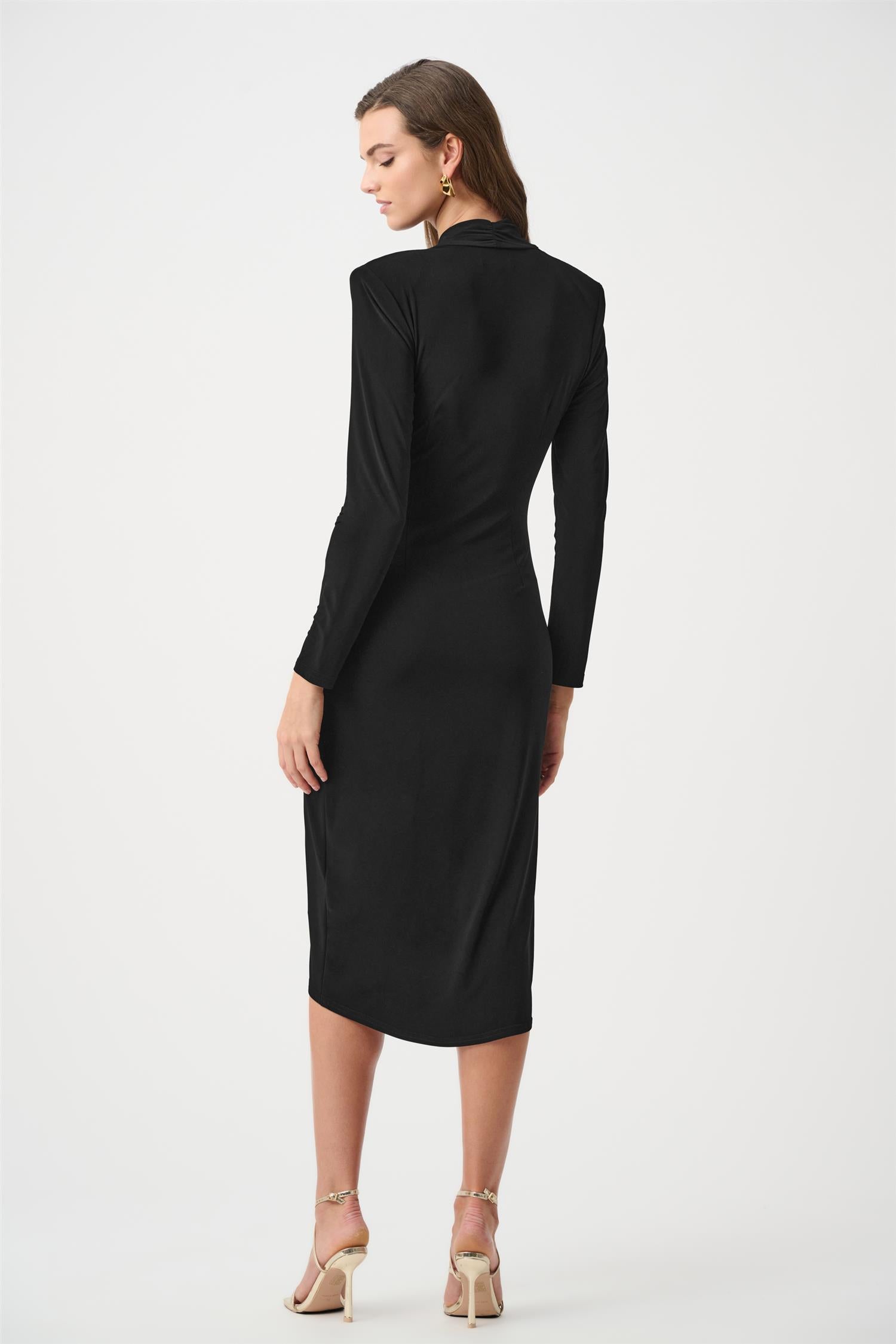 Silky Knit Sheath Wrap Dress Black