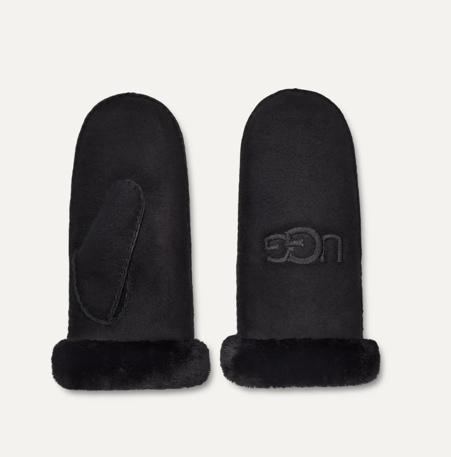 Sheepskin Embroider Mitten Black